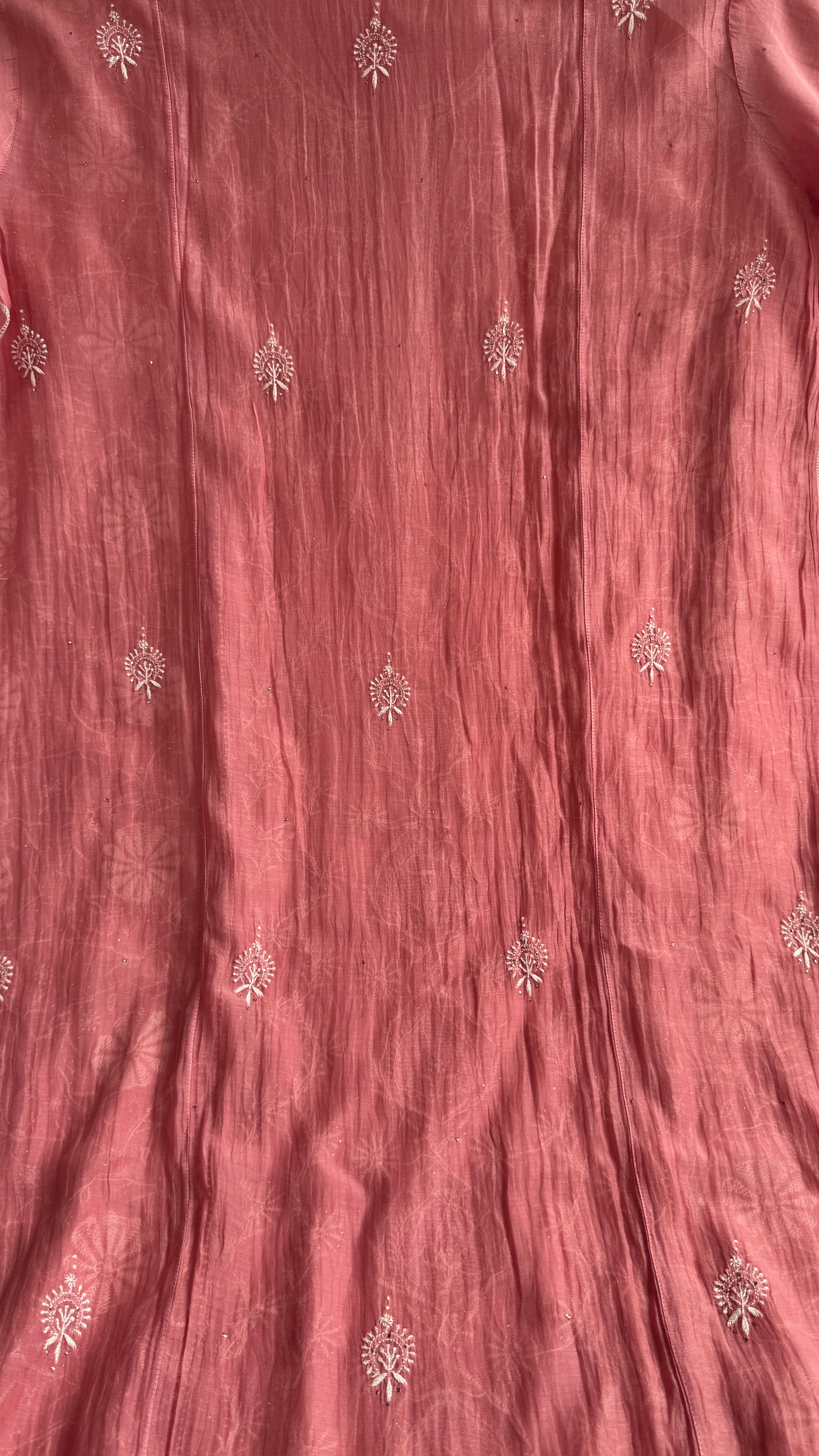 Mul Chanderi Chikankari Unstitched Length with Dupatta with Mukaish Add-On- Rosewood
