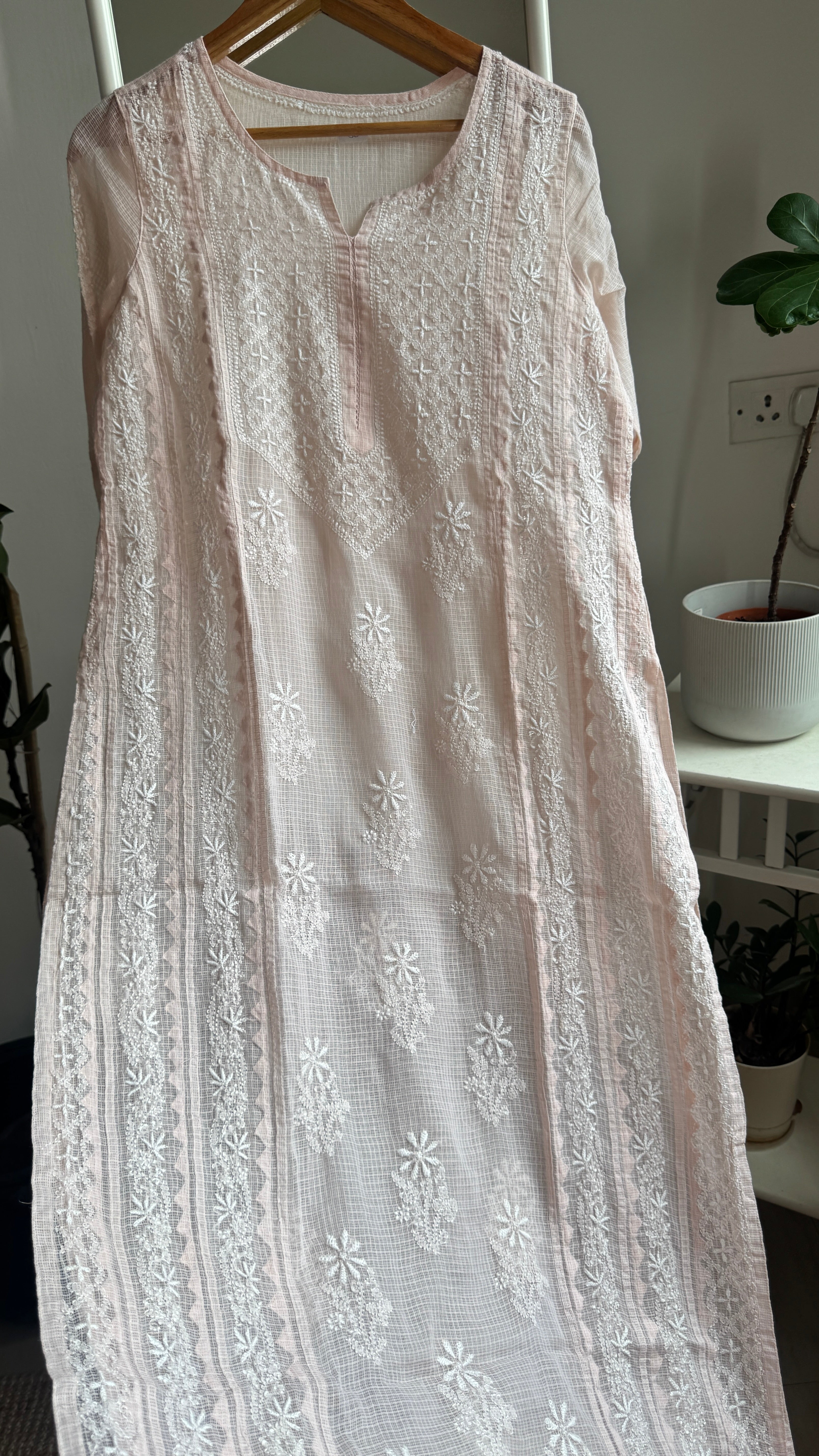 Kota Soft Cotton Chikankari Kurti - Blush Peach - TARA Collection