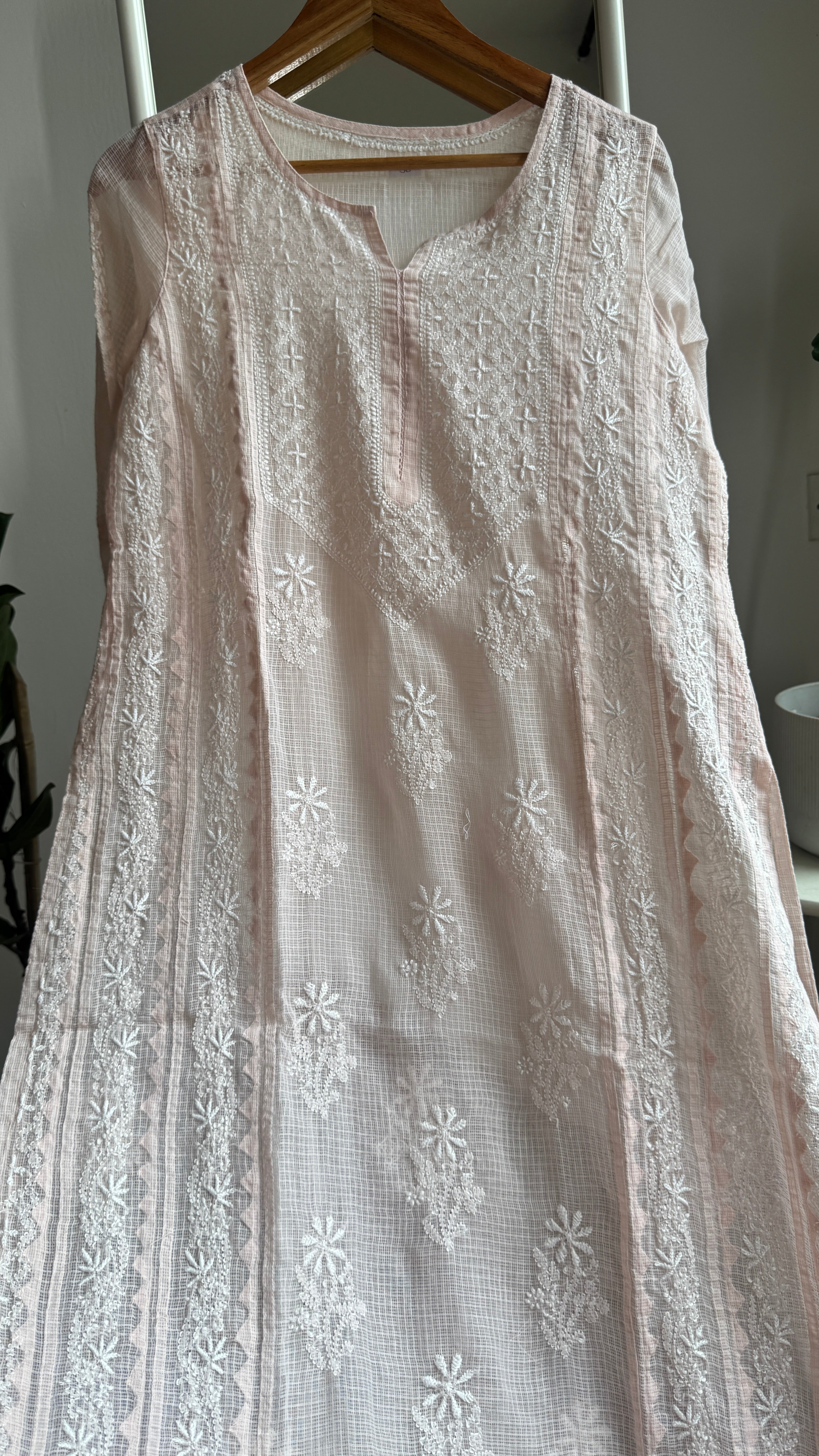 Kota Soft Cotton Chikankari Kurti - Blush Peach - TARA Collection