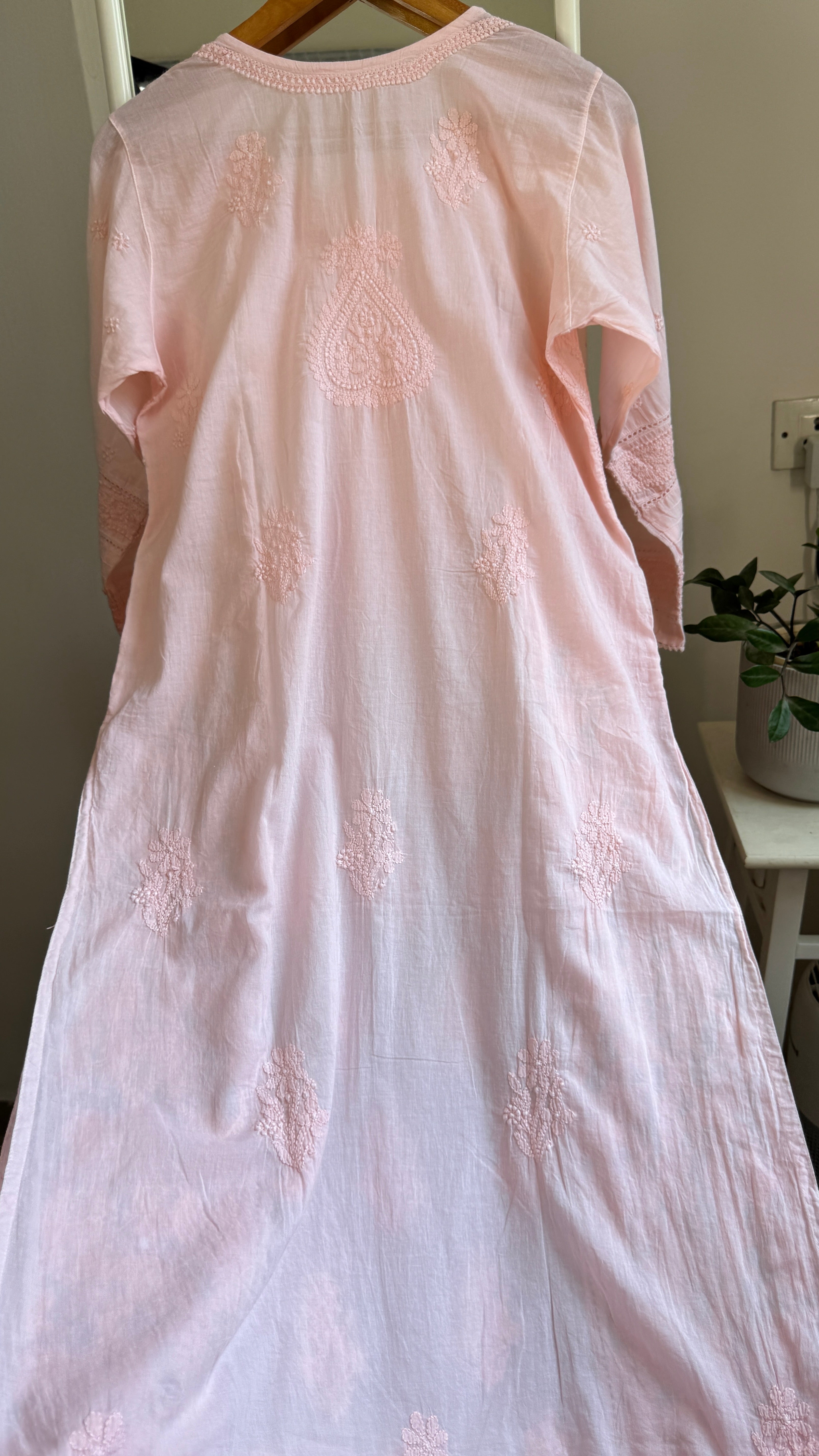 Mul Cotton Chikankari Kurti - Peach Pink - Fiza Collection