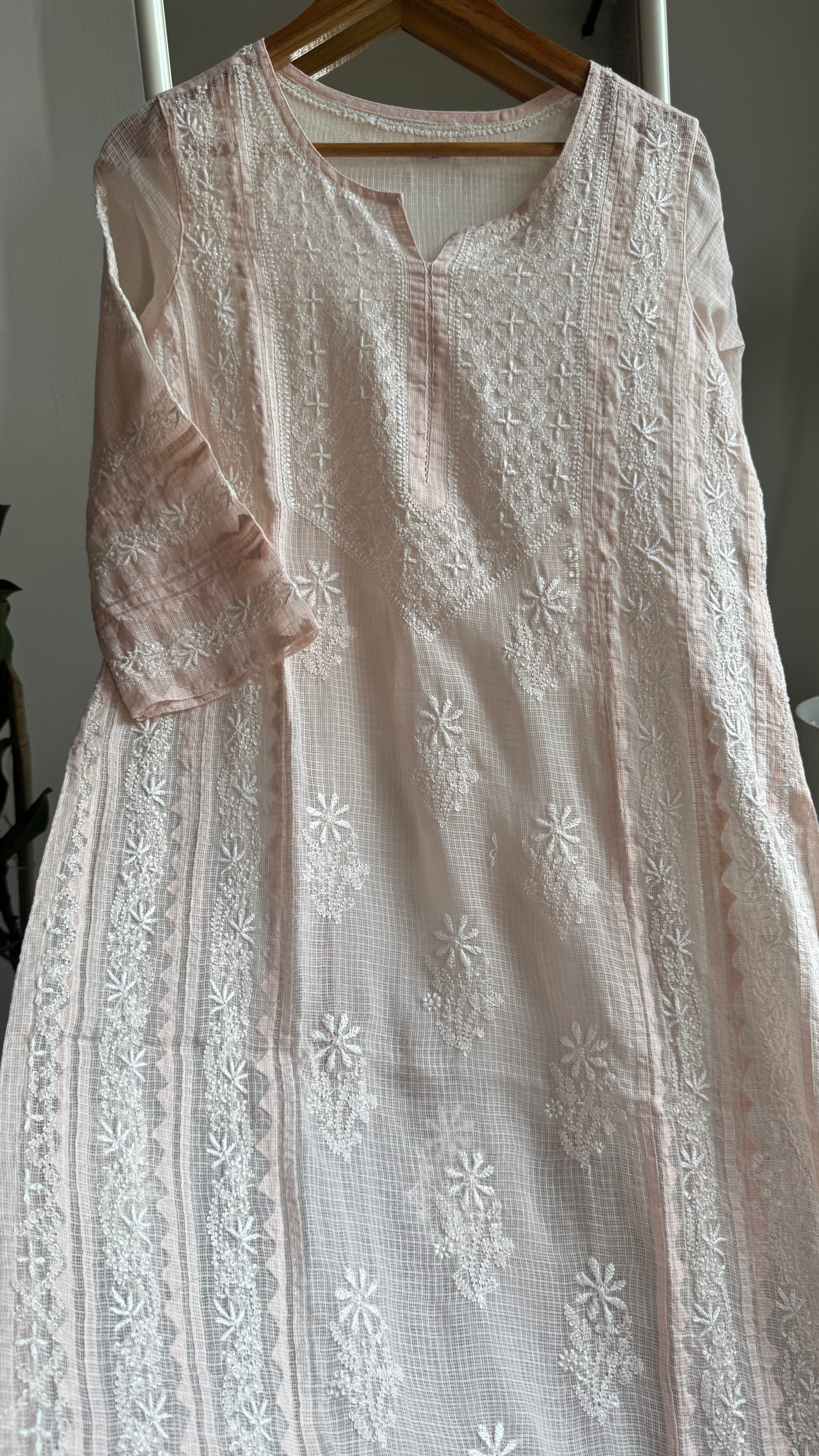 Kota Soft Cotton Chikankari Kurti - Blush Peach - TARA Collection