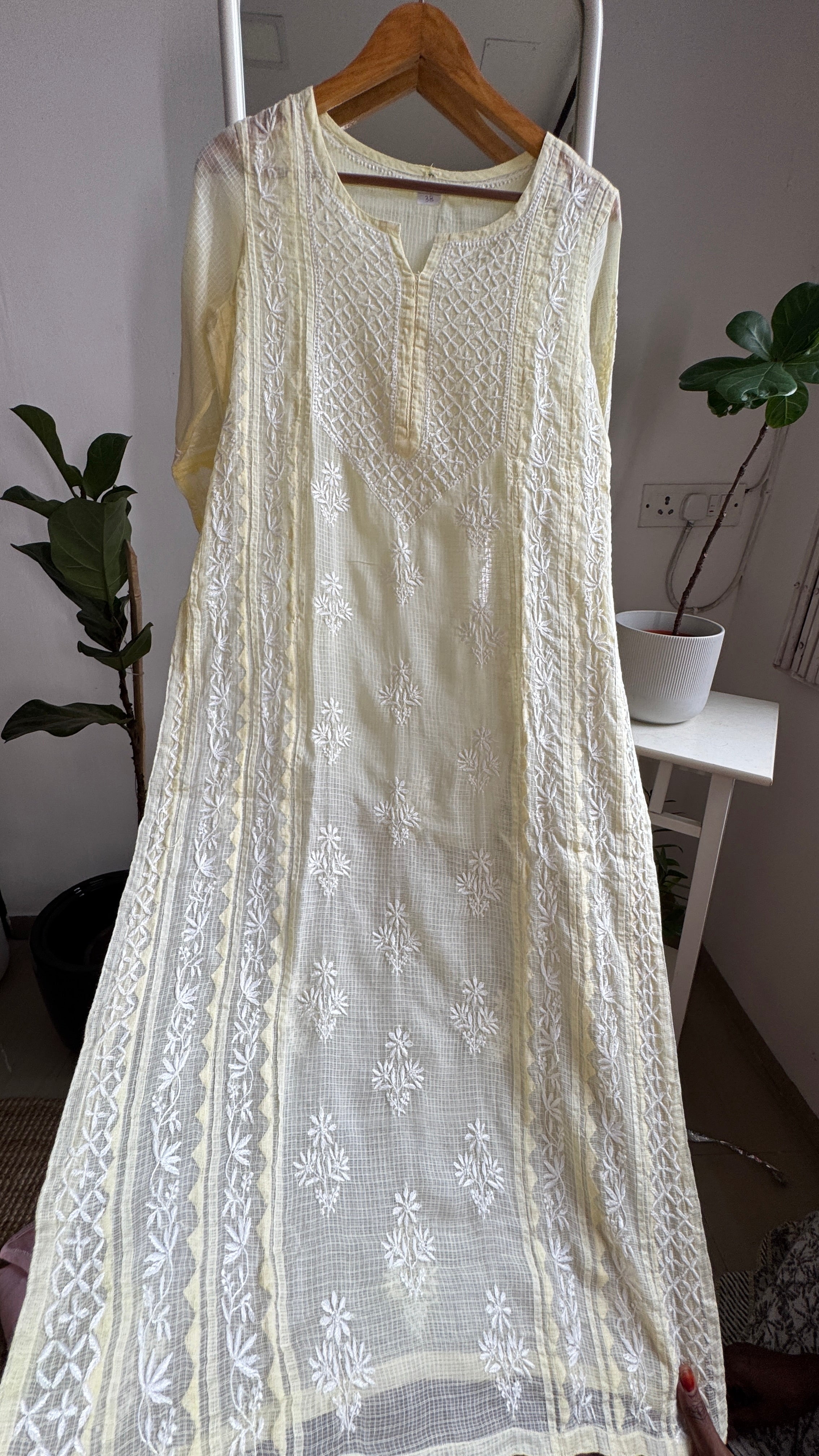 Kota Soft Cotton Chikankari Kurti - Cream Yellow - TARA Collection