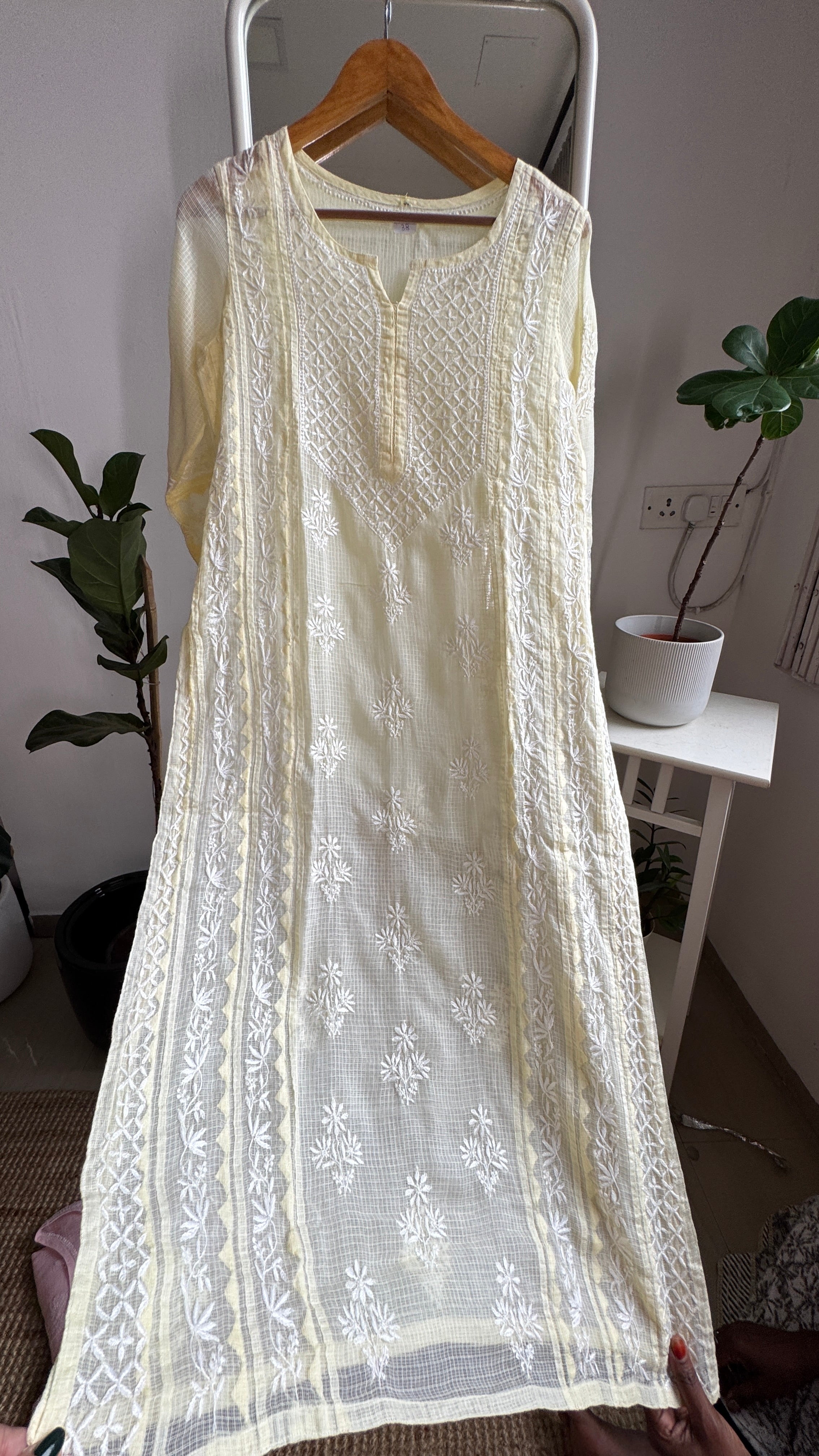Kota Soft Cotton Chikankari Kurti - Cream Yellow - TARA Collection