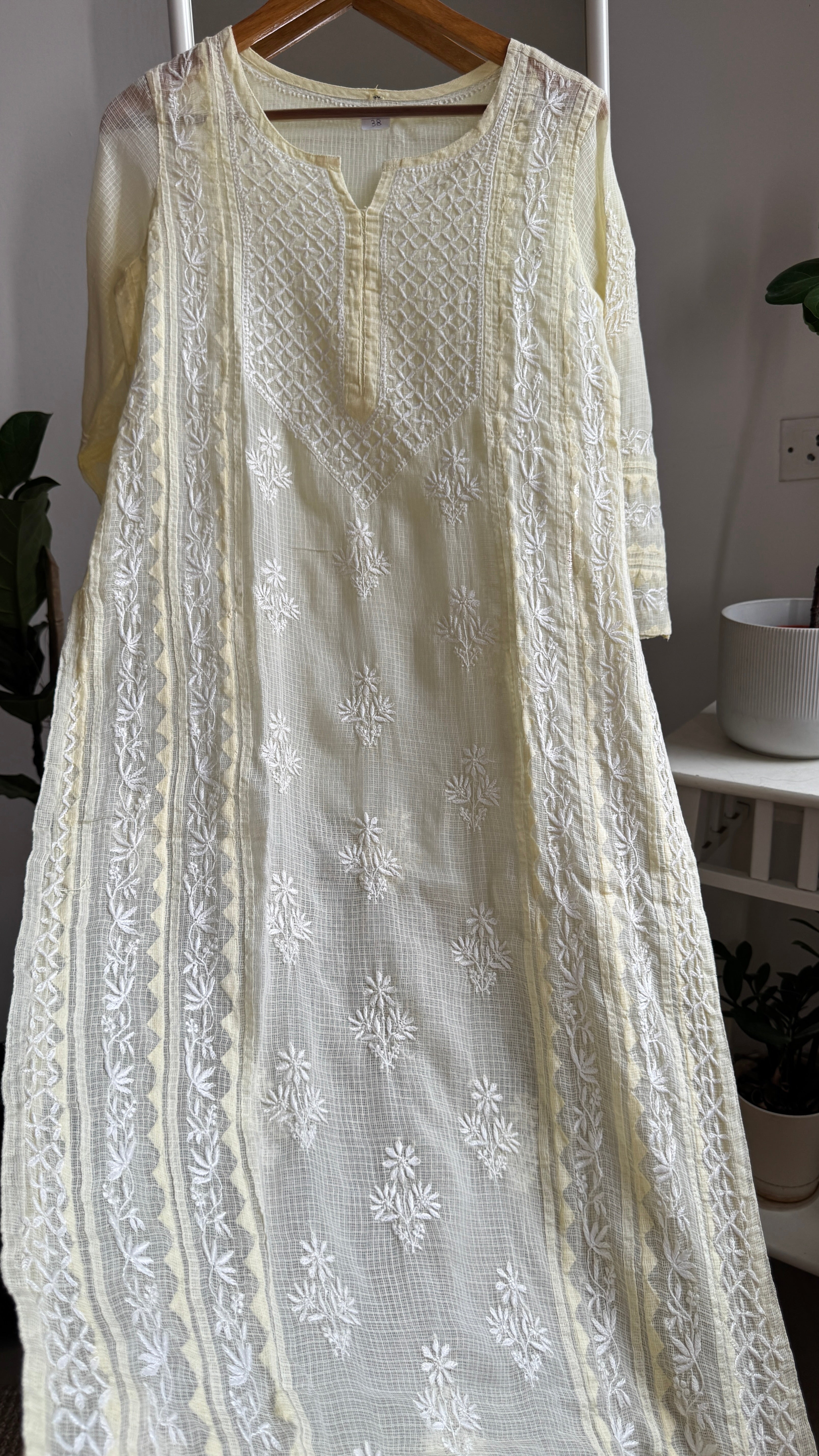 Kota Soft Cotton Chikankari Kurti - Cream Yellow - TARA Collection