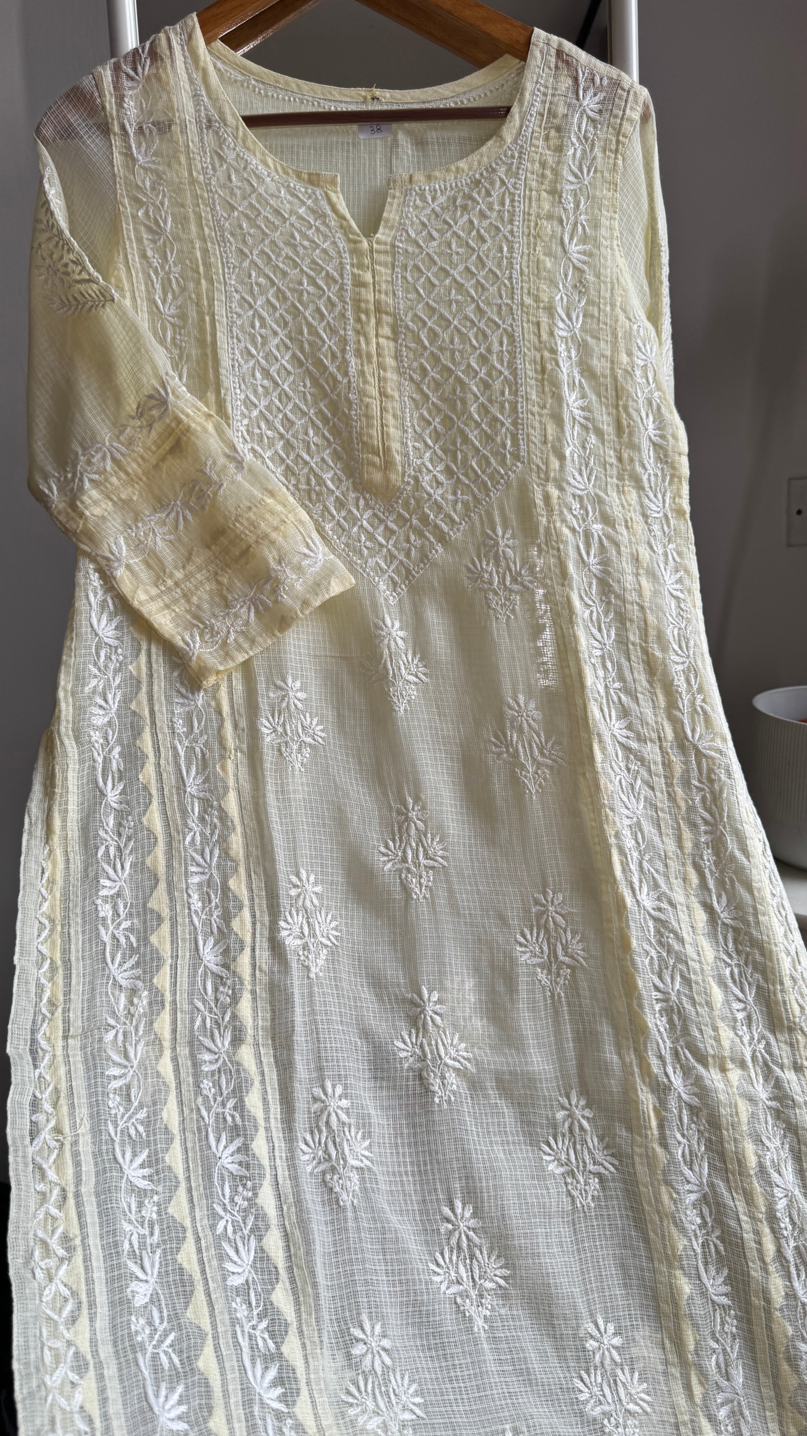 Kota Soft Cotton Chikankari Kurti - Cream Yellow - TARA Collection