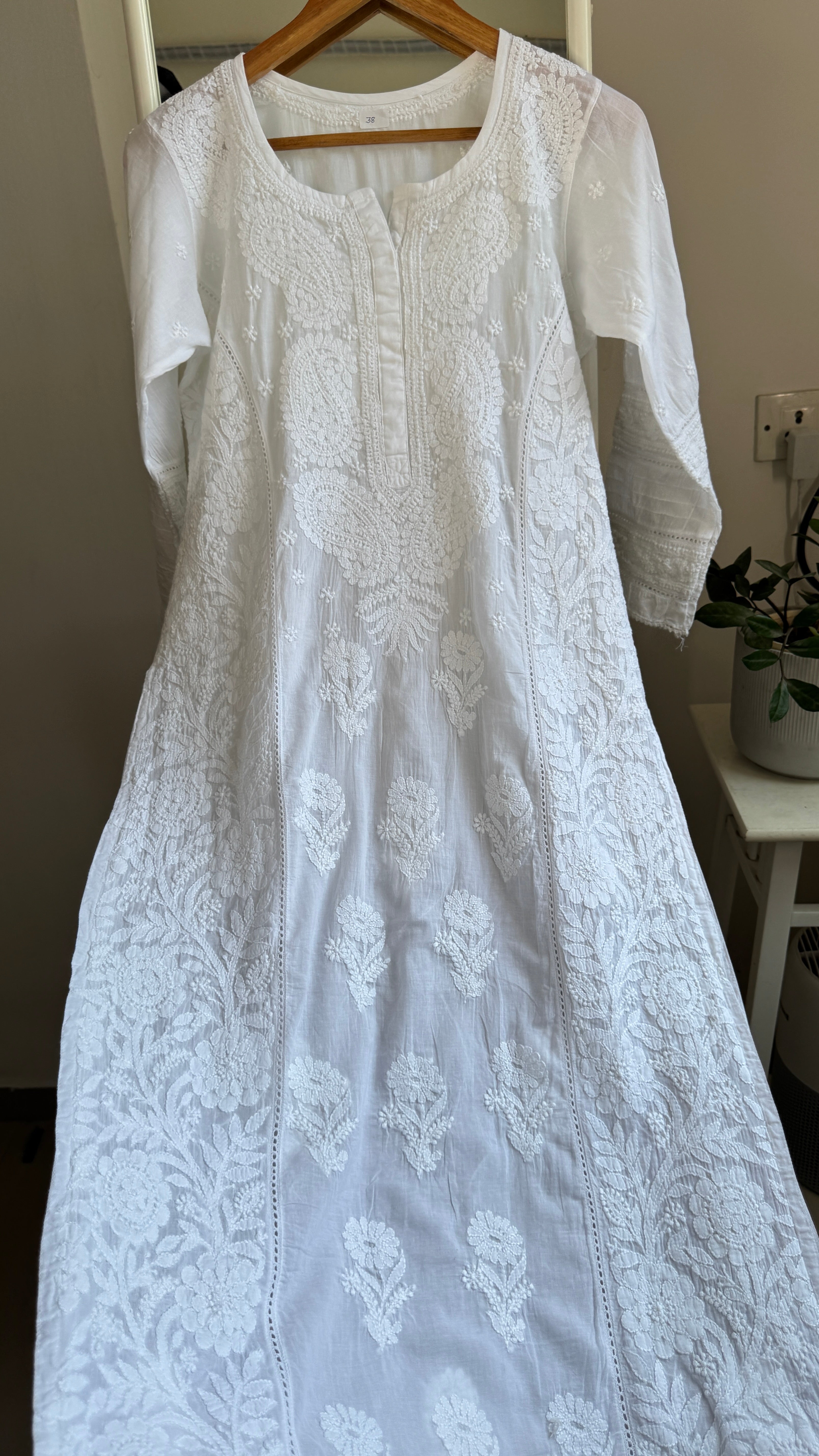 Mul Cotton Chikankari Kurti - White - Fiza Collection