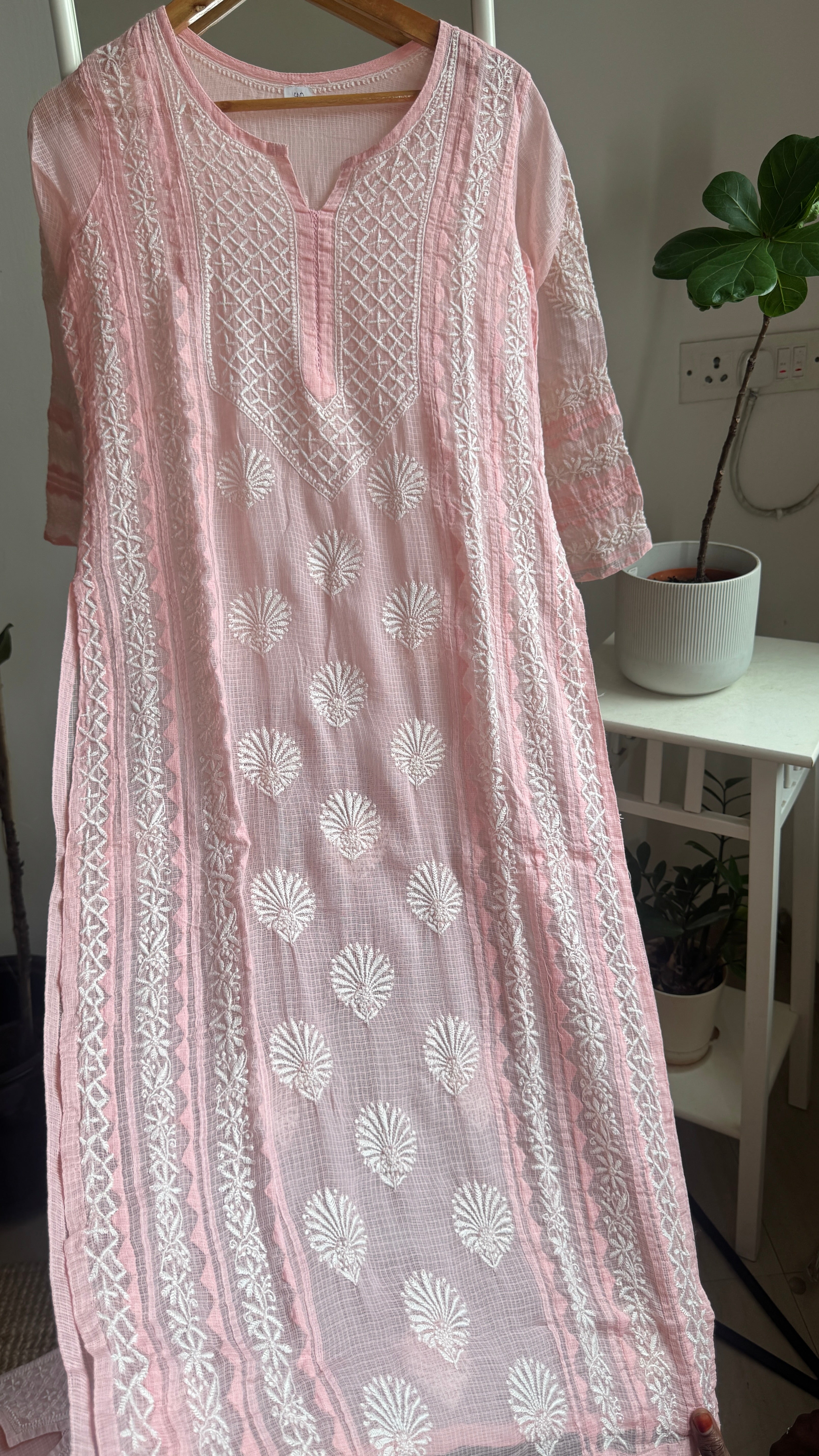 Kota Soft Cotton Chikankari Kurti - Carrot Pink - TARA Collection