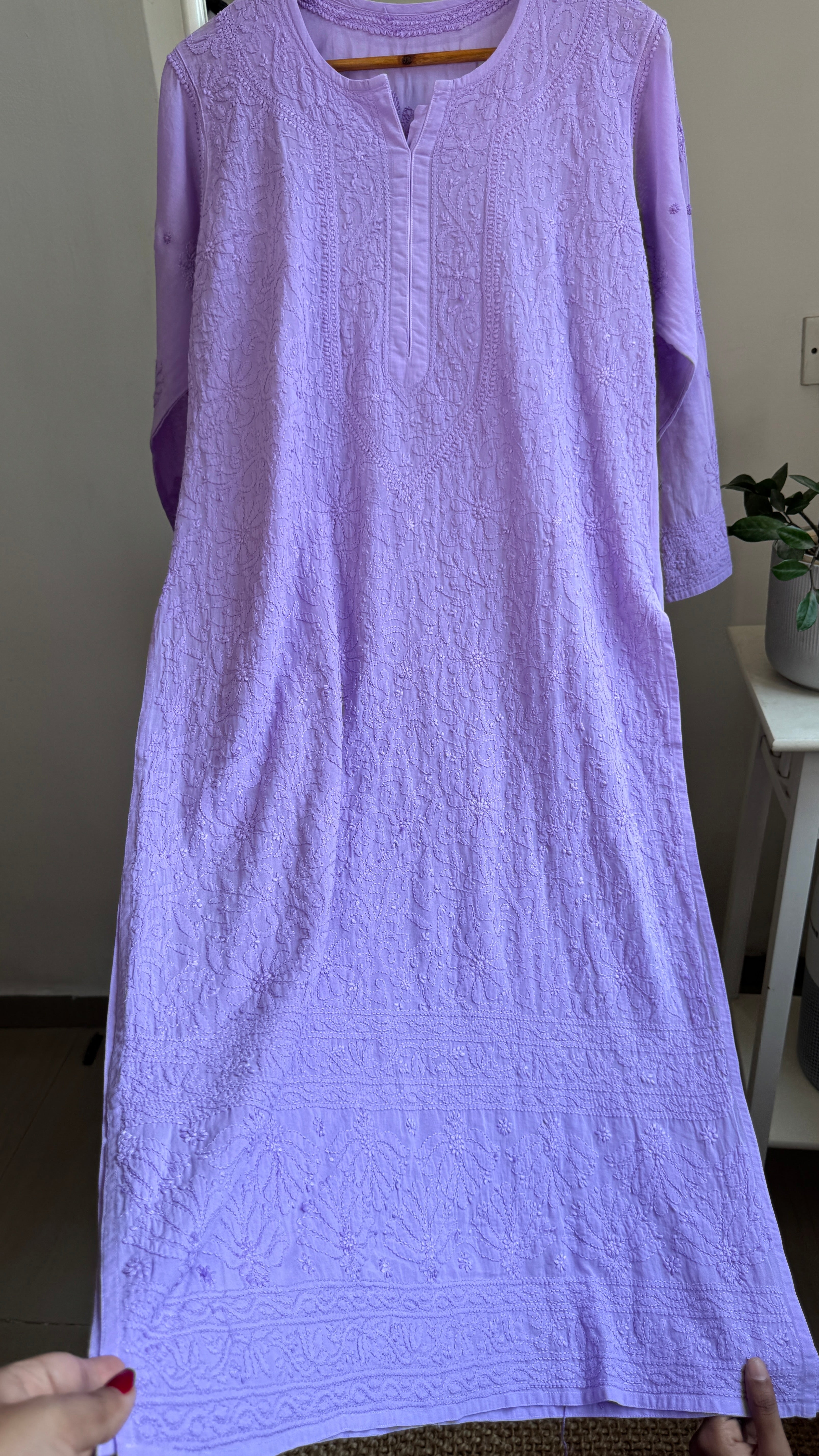 Pure Cotton Chikankari Full Jaal Kurti - Lavander - Naaz Collection