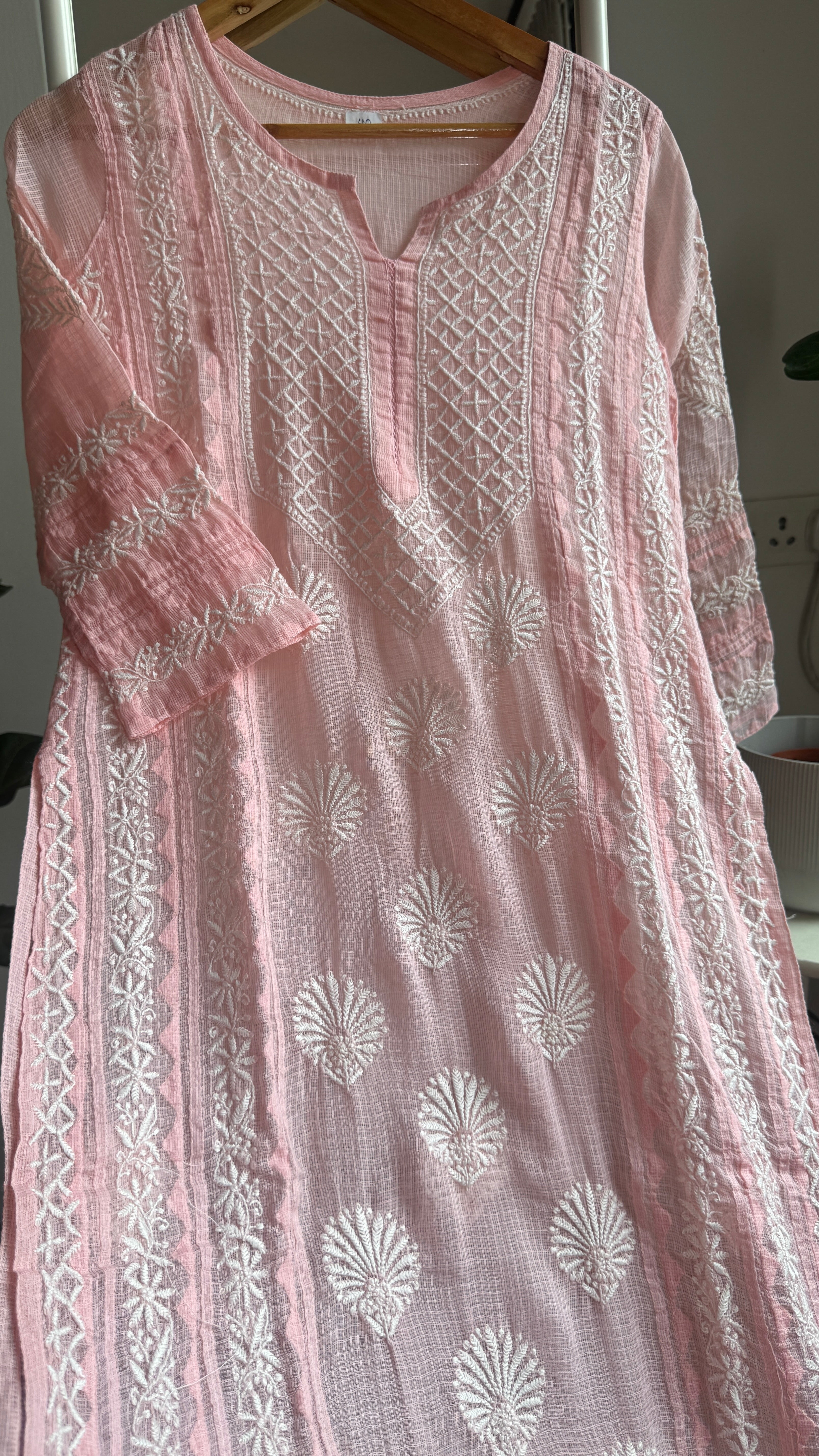 Kota Soft Cotton Chikankari Kurti - Carrot Pink - TARA Collection