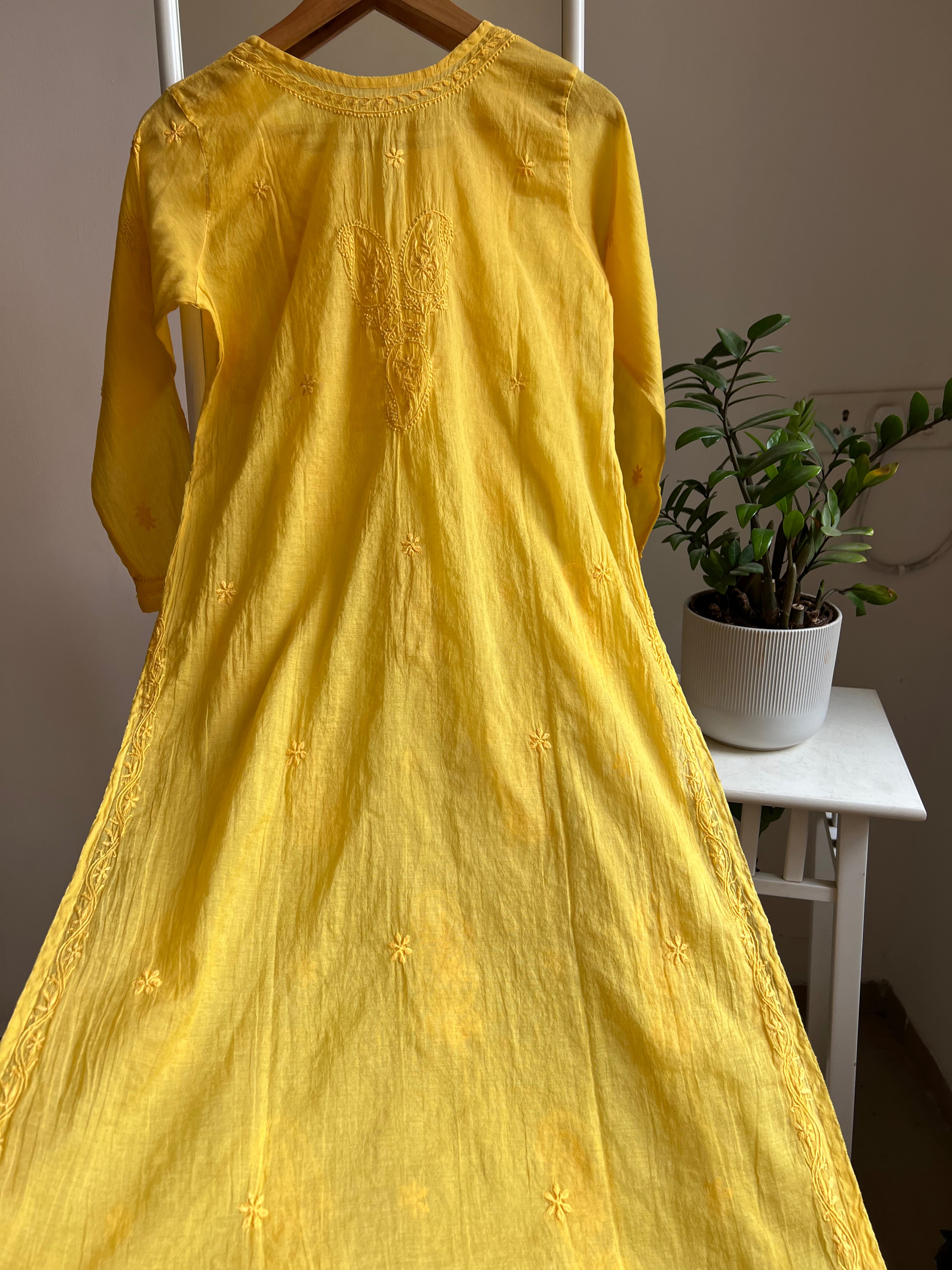 Mul Cotton Chikankari Kurti - Yellow ARIAA CHIKANKARI 