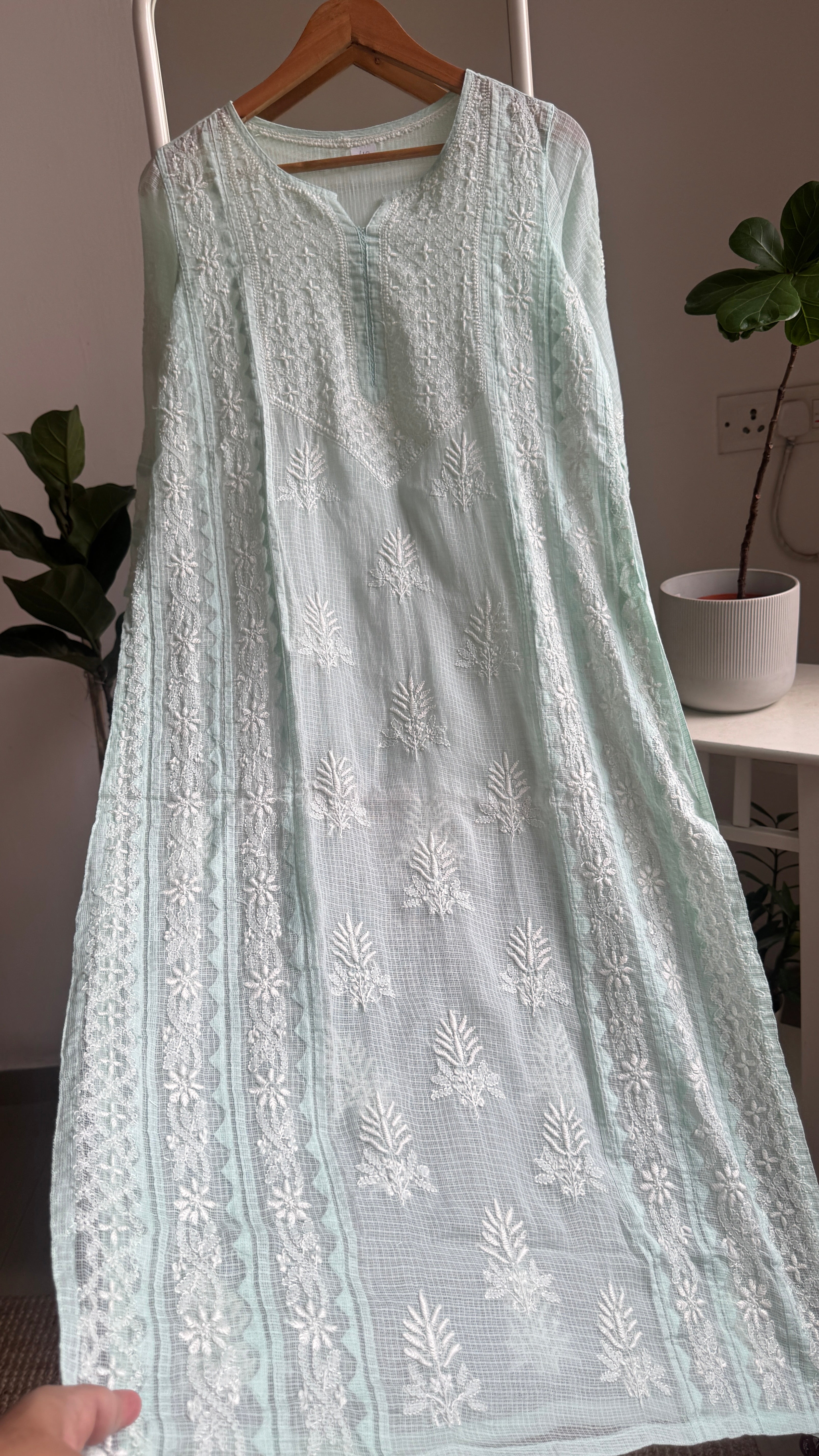 Kota Soft Cotton Chikankari Kurti - Cyan Green - TARA Collection
