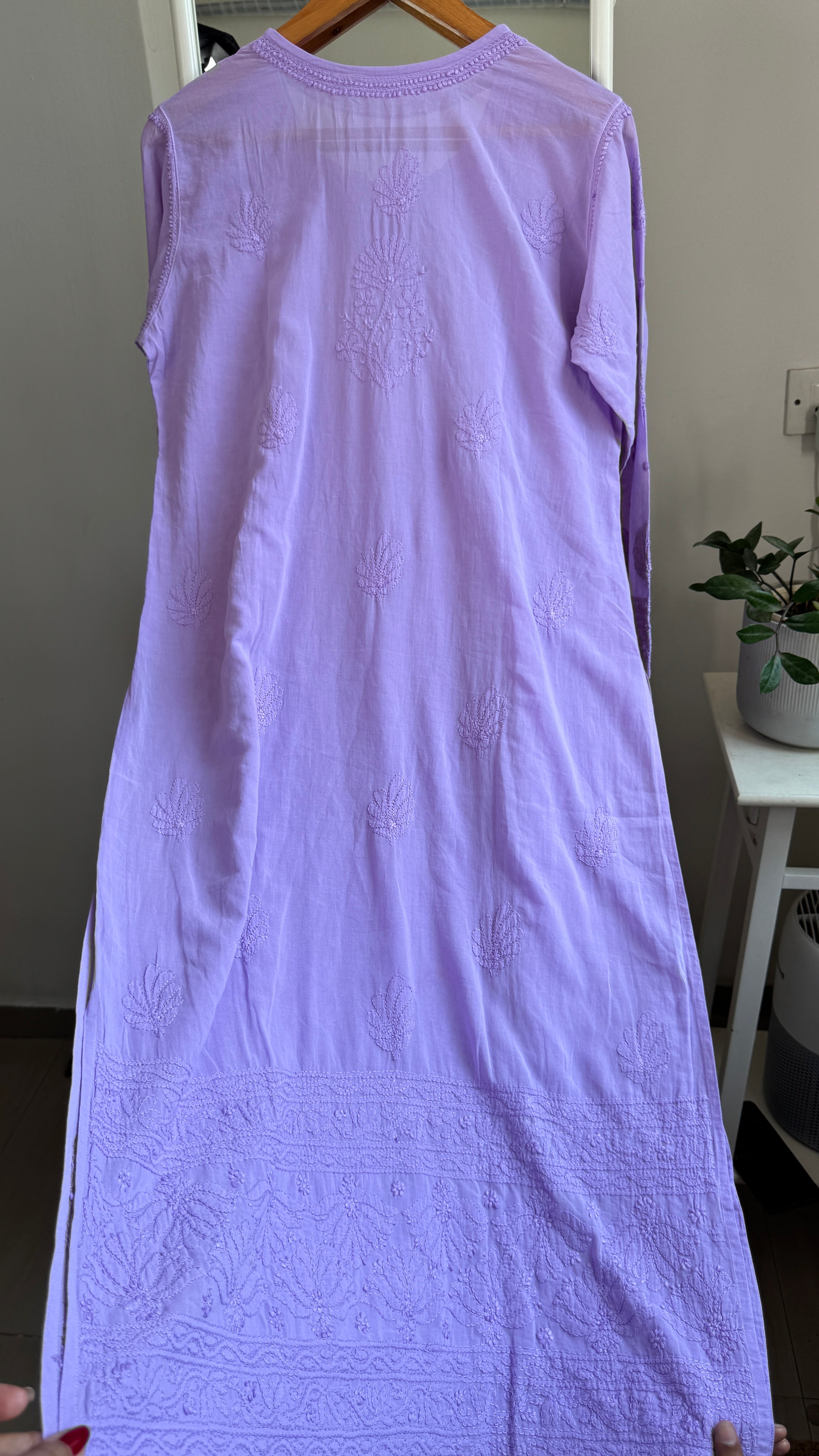Pure Cotton Chikankari Full Jaal Kurti - Lavander - Naaz Collection