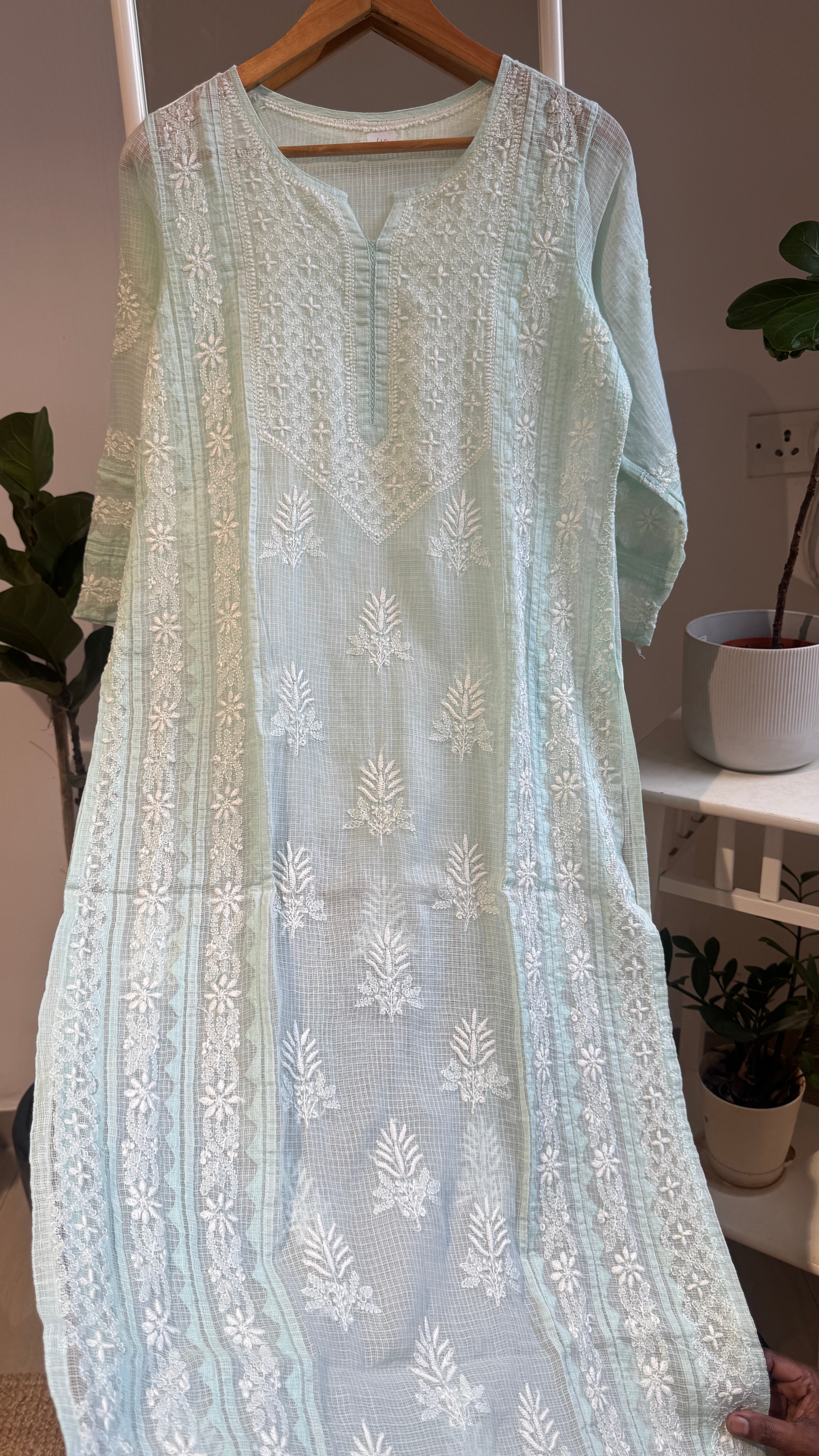 Kota Soft Cotton Chikankari Kurti - Cyan Green - TARA Collection
