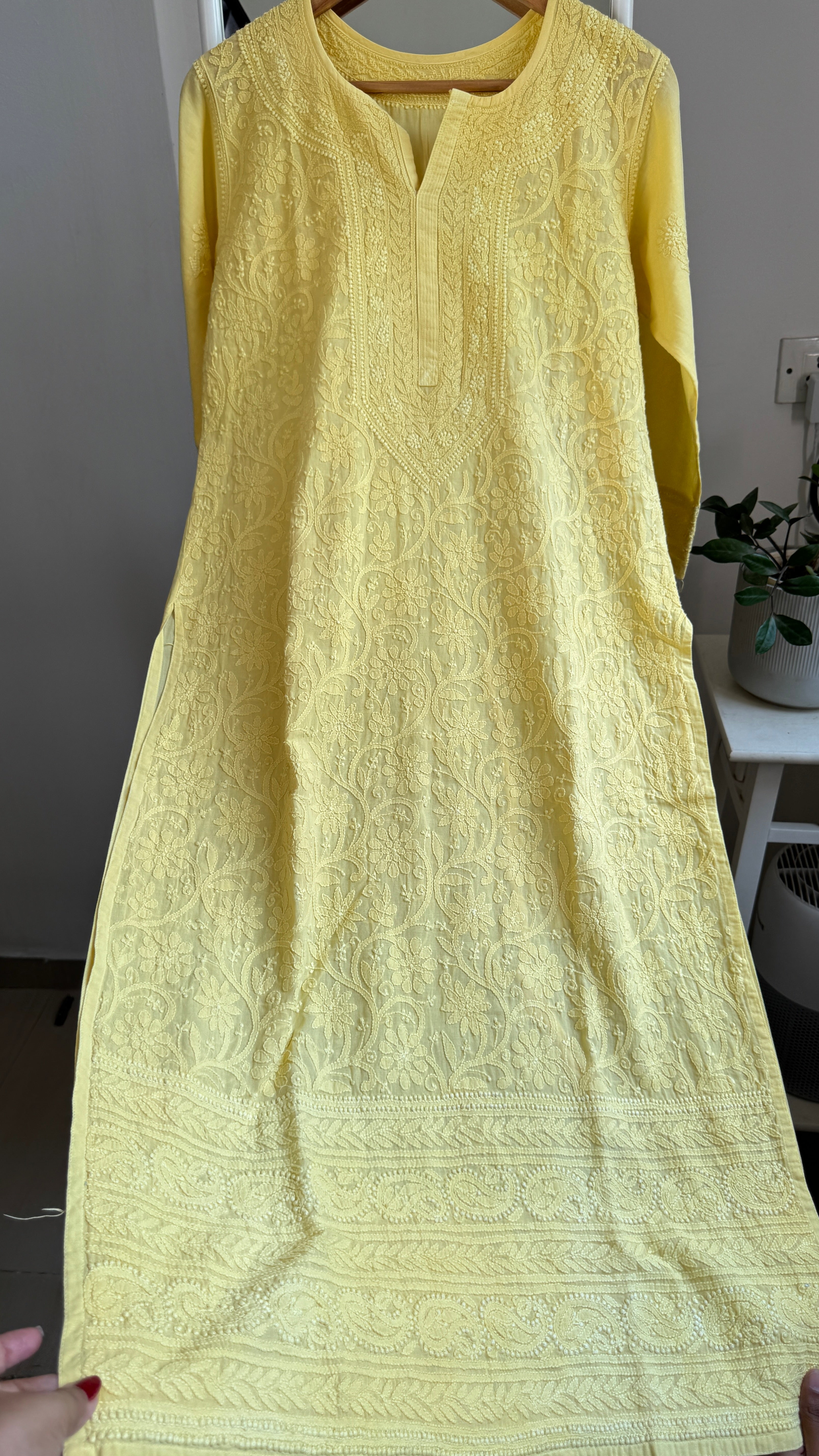 Pure Cotton Chikankari Full Jaal Kurti - Yellow - Naaz Collection