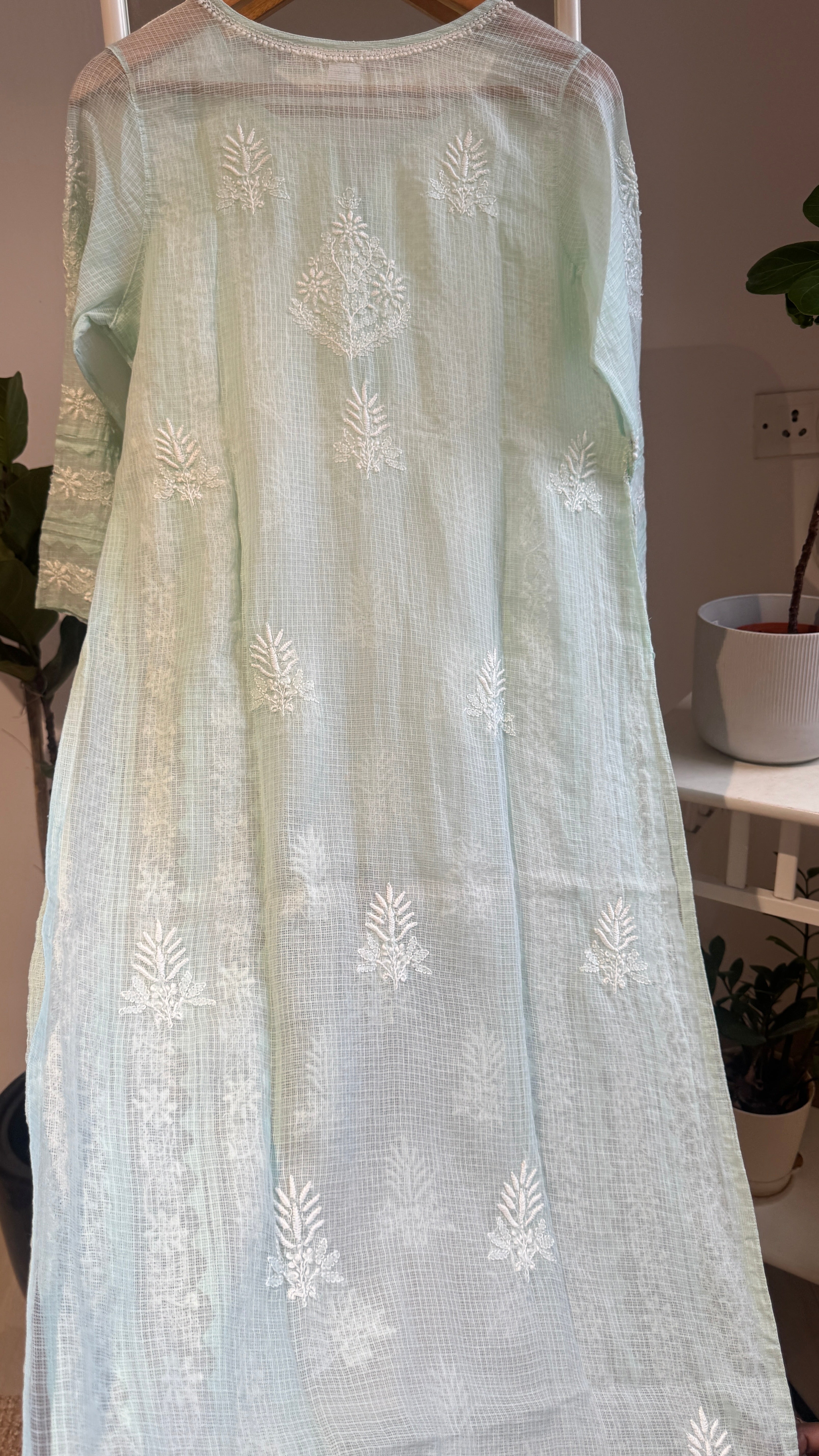 Kota Soft Cotton Chikankari Kurti - Cyan Green - TARA Collection