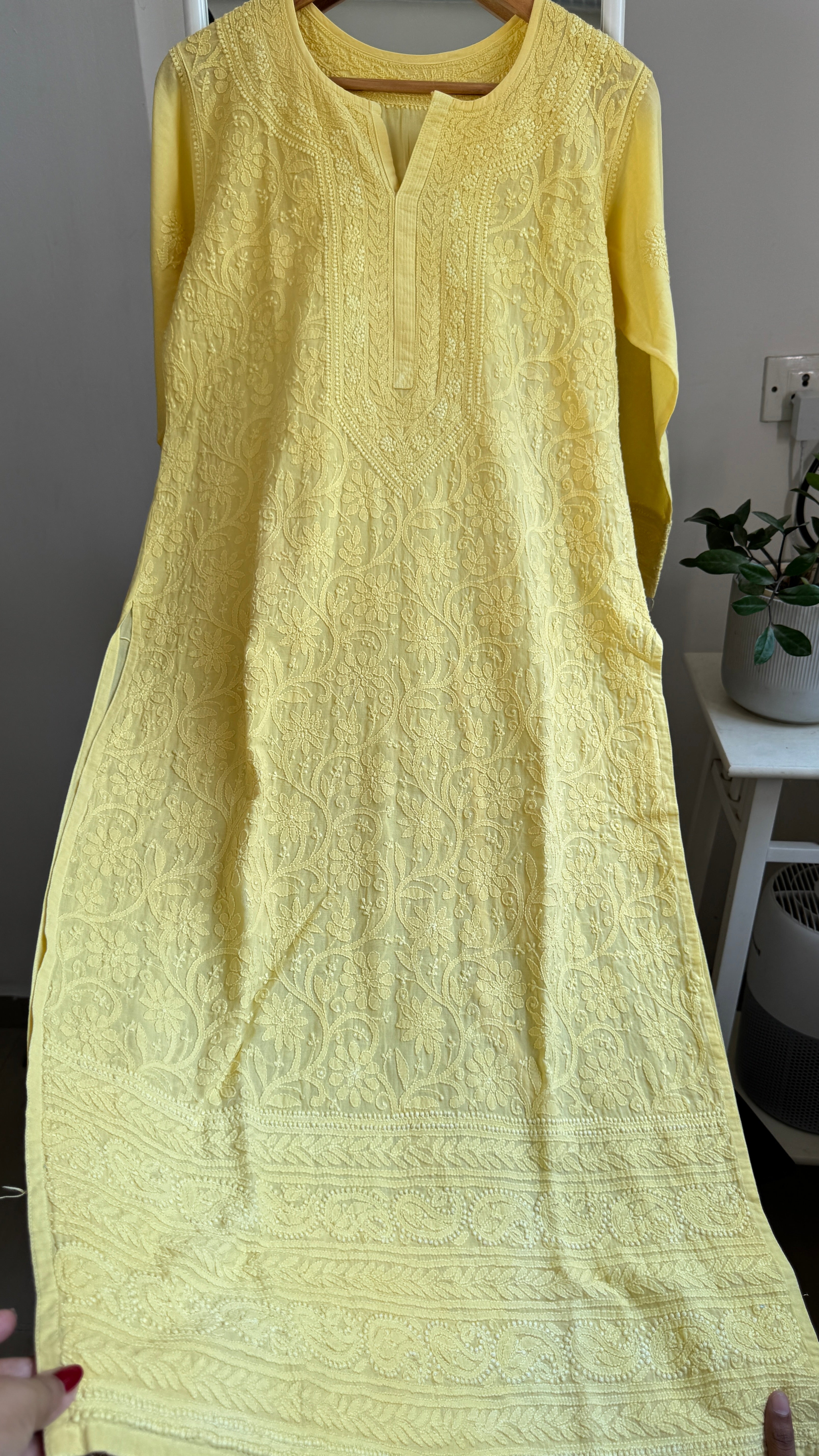 Pure Cotton Chikankari Full Jaal Kurti - Yellow - Naaz Collection
