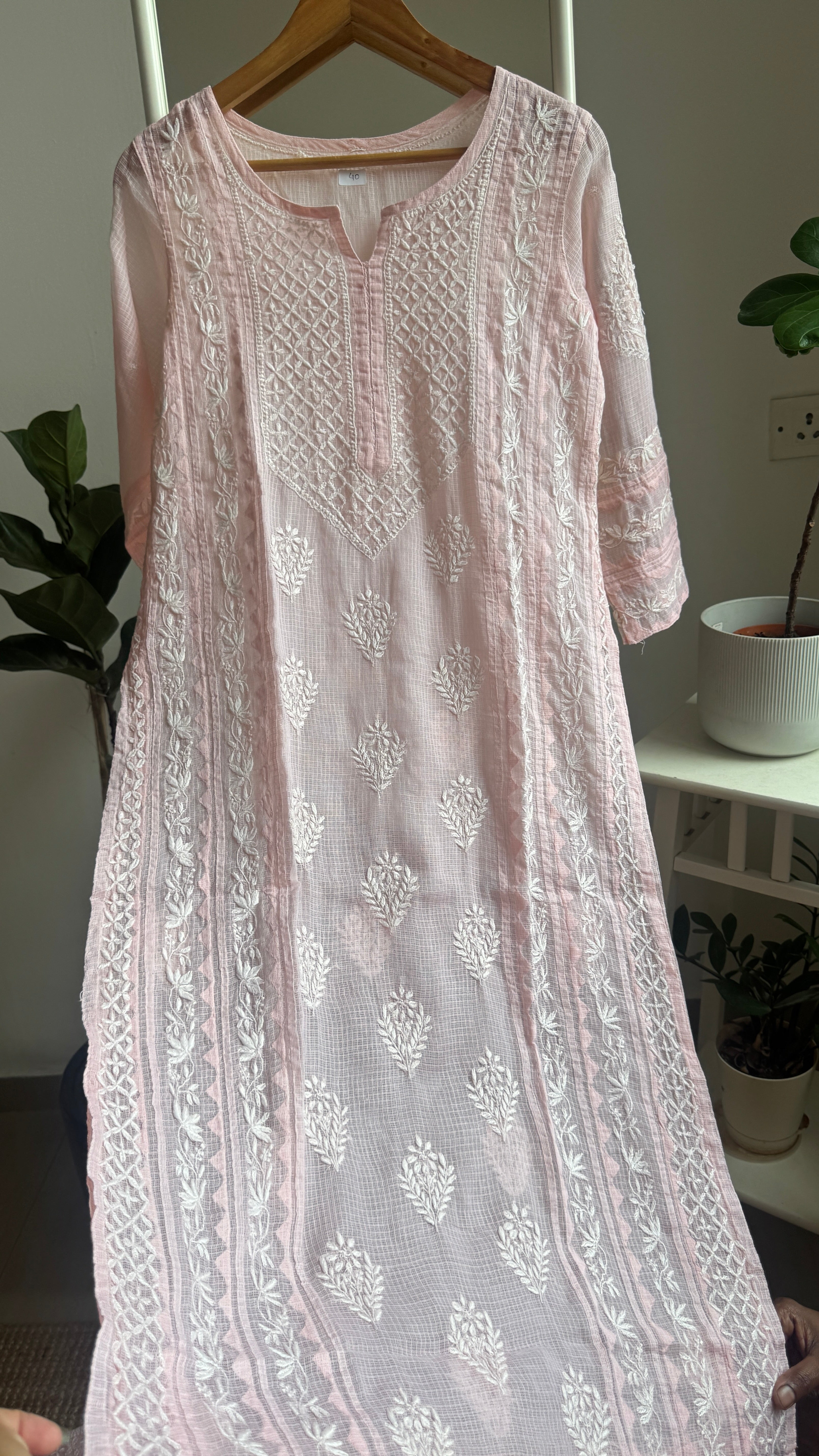 Kota Soft Cotton Chikankari Kurti - Pink- TARA Collection