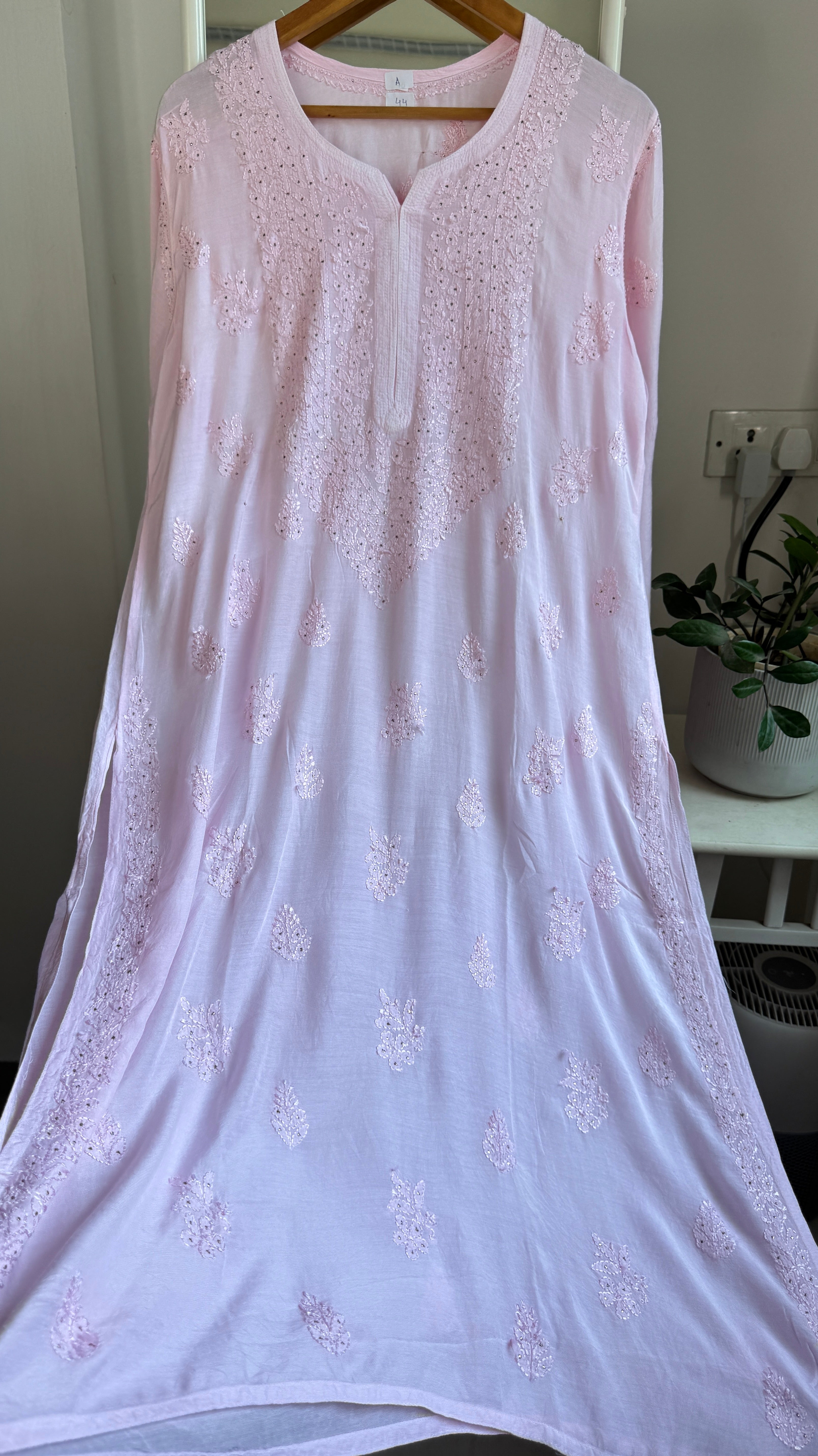 Muslin Chikankari Kurti with Mukaish work - Pink - Aayat Collection