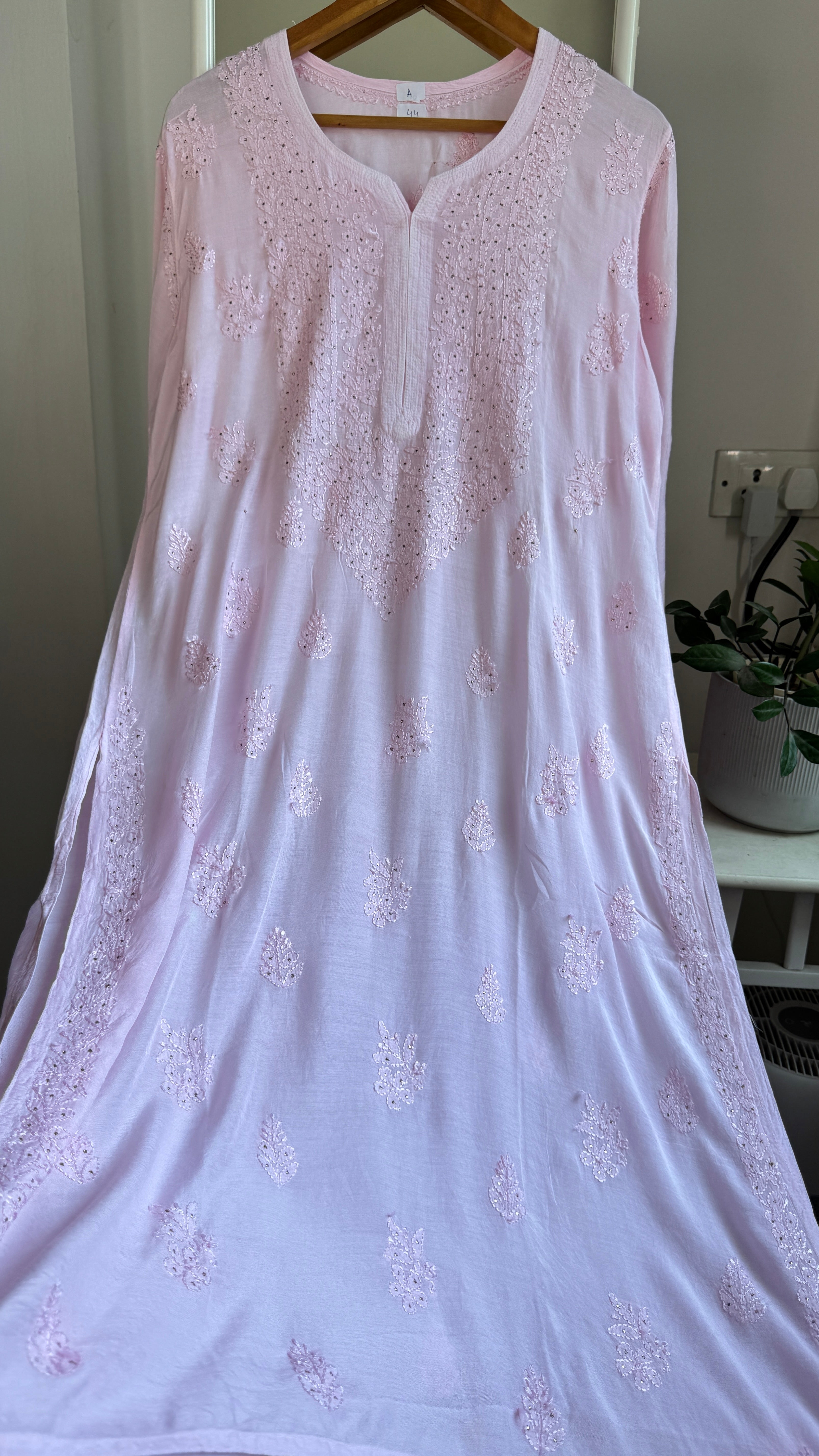 Muslin Chikankari Kurti with Mukaish work - Pink - Aayat Collection