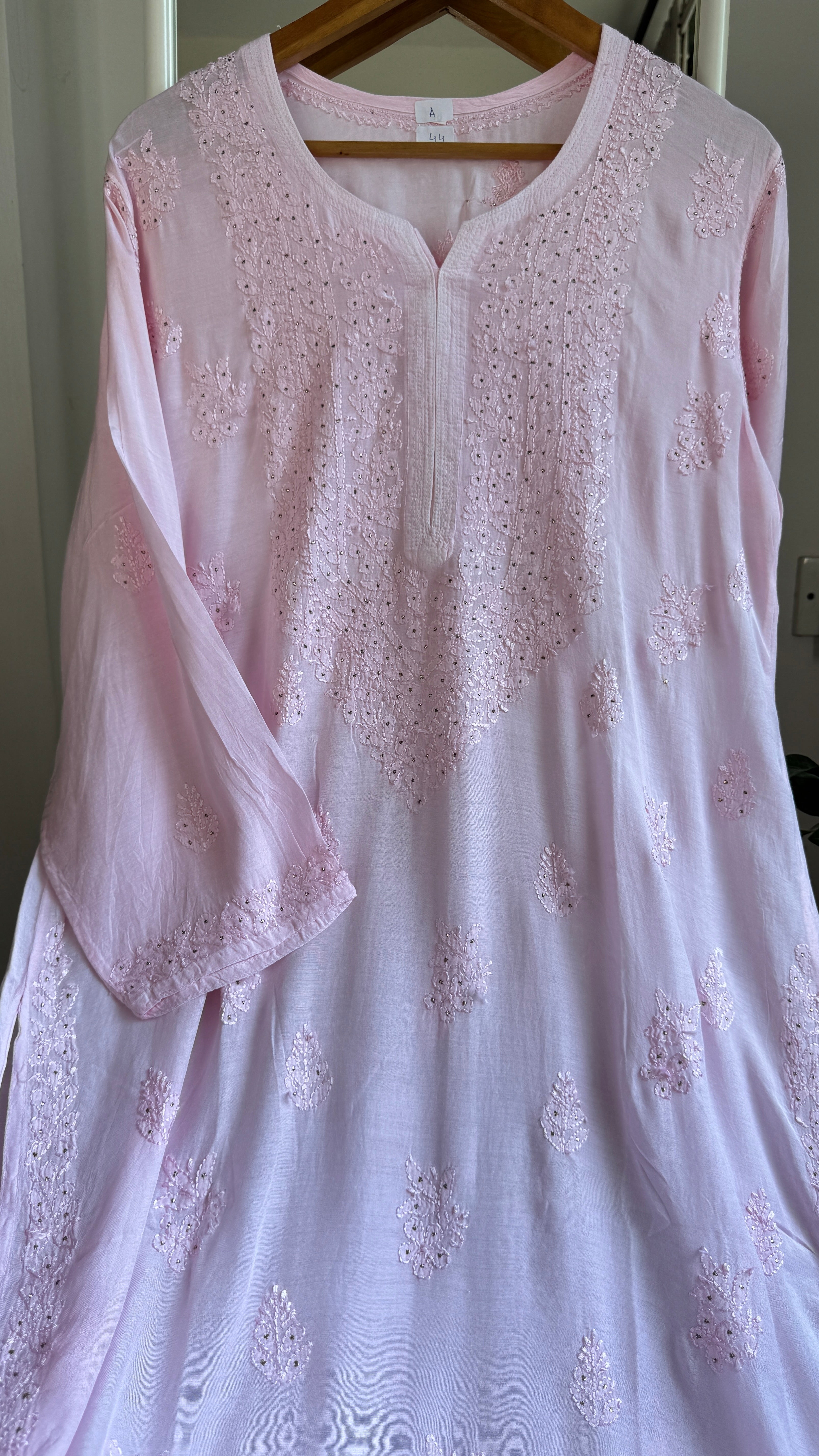 Muslin Chikankari Kurti with Mukaish work - Pink - Aayat Collection