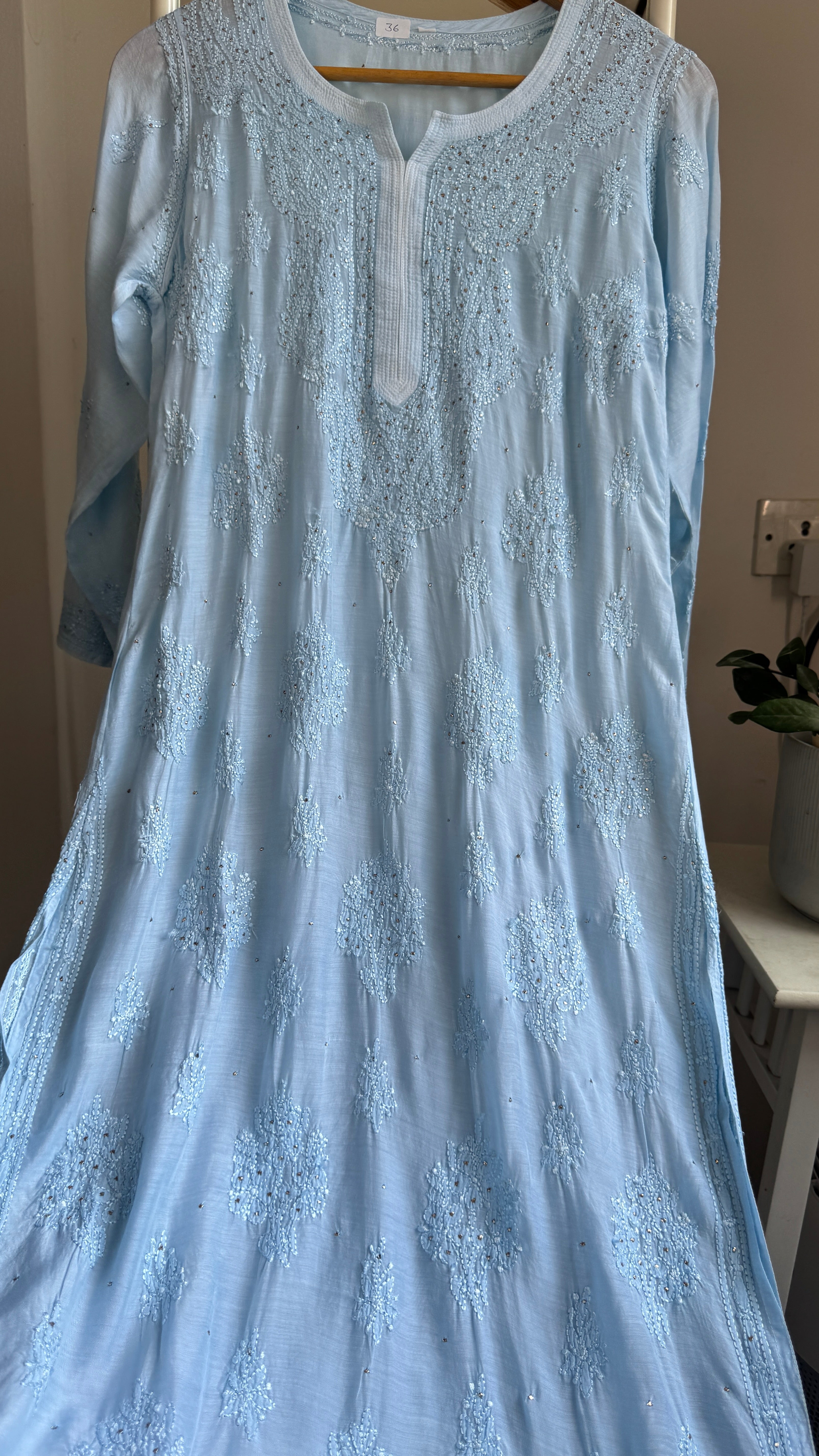 Muslin Chikankari Kurti with Mukaish work - Blue - Aayat Collection