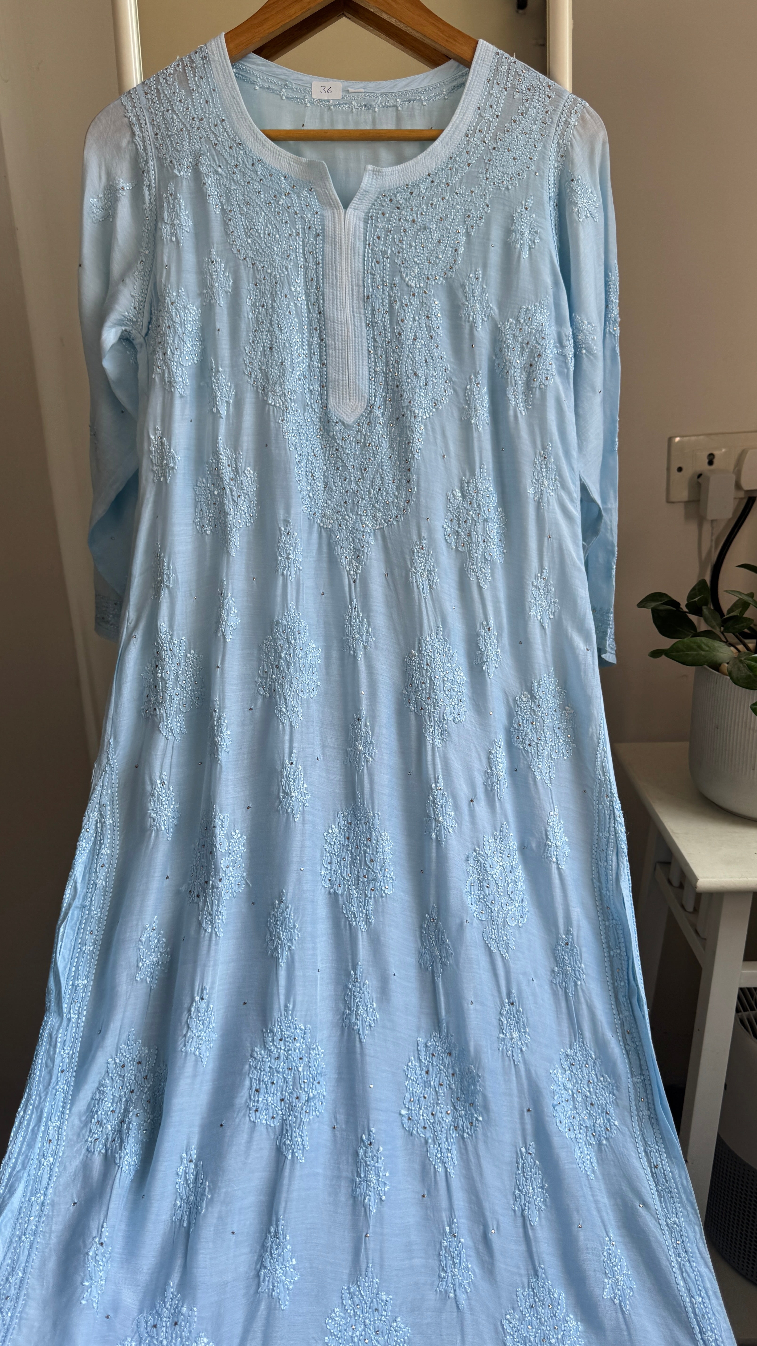 Muslin Chikankari Kurti with Mukaish work - Blue - Aayat Collection