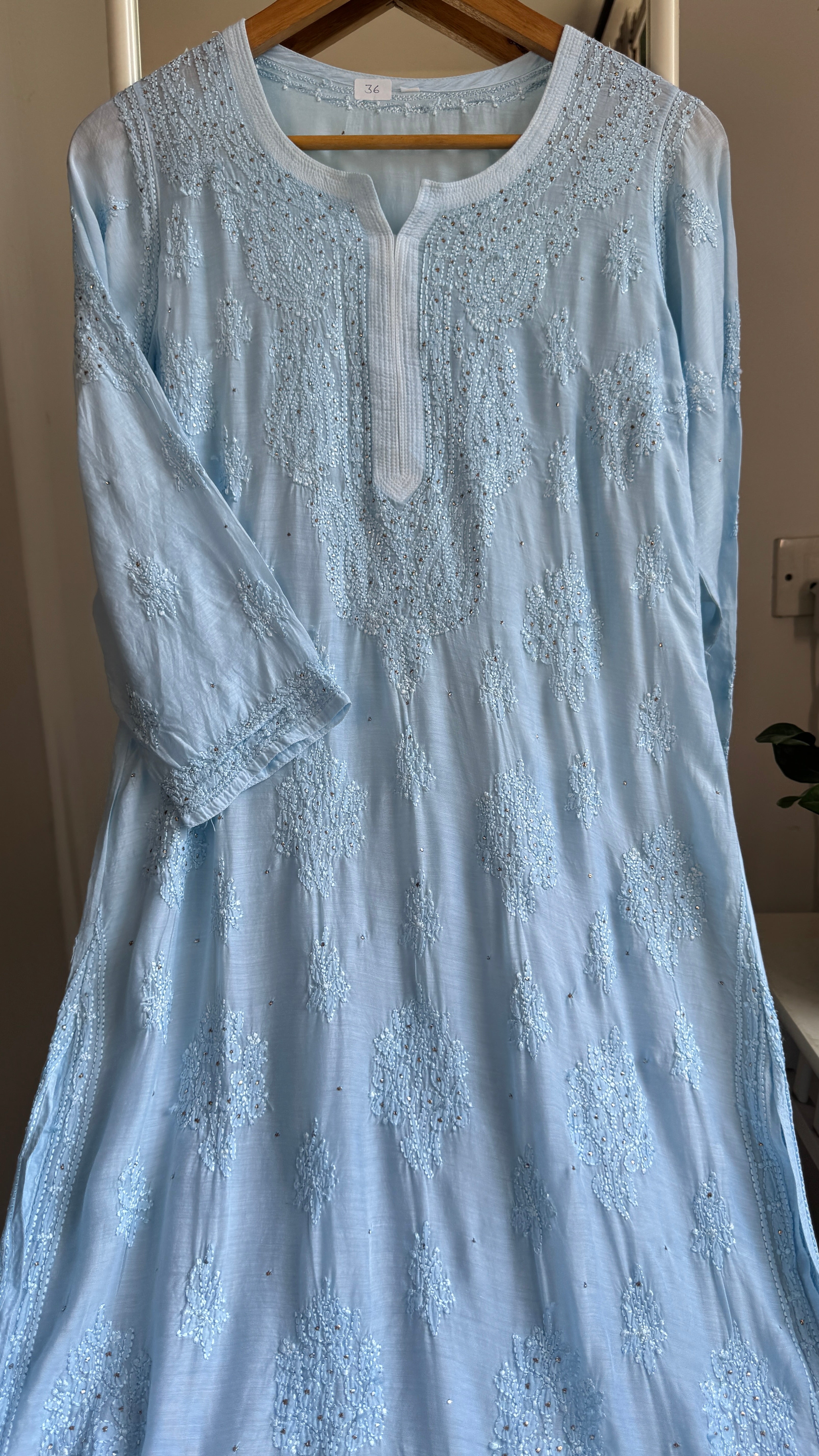 Muslin Chikankari Kurti with Mukaish work - Blue - Aayat Collection