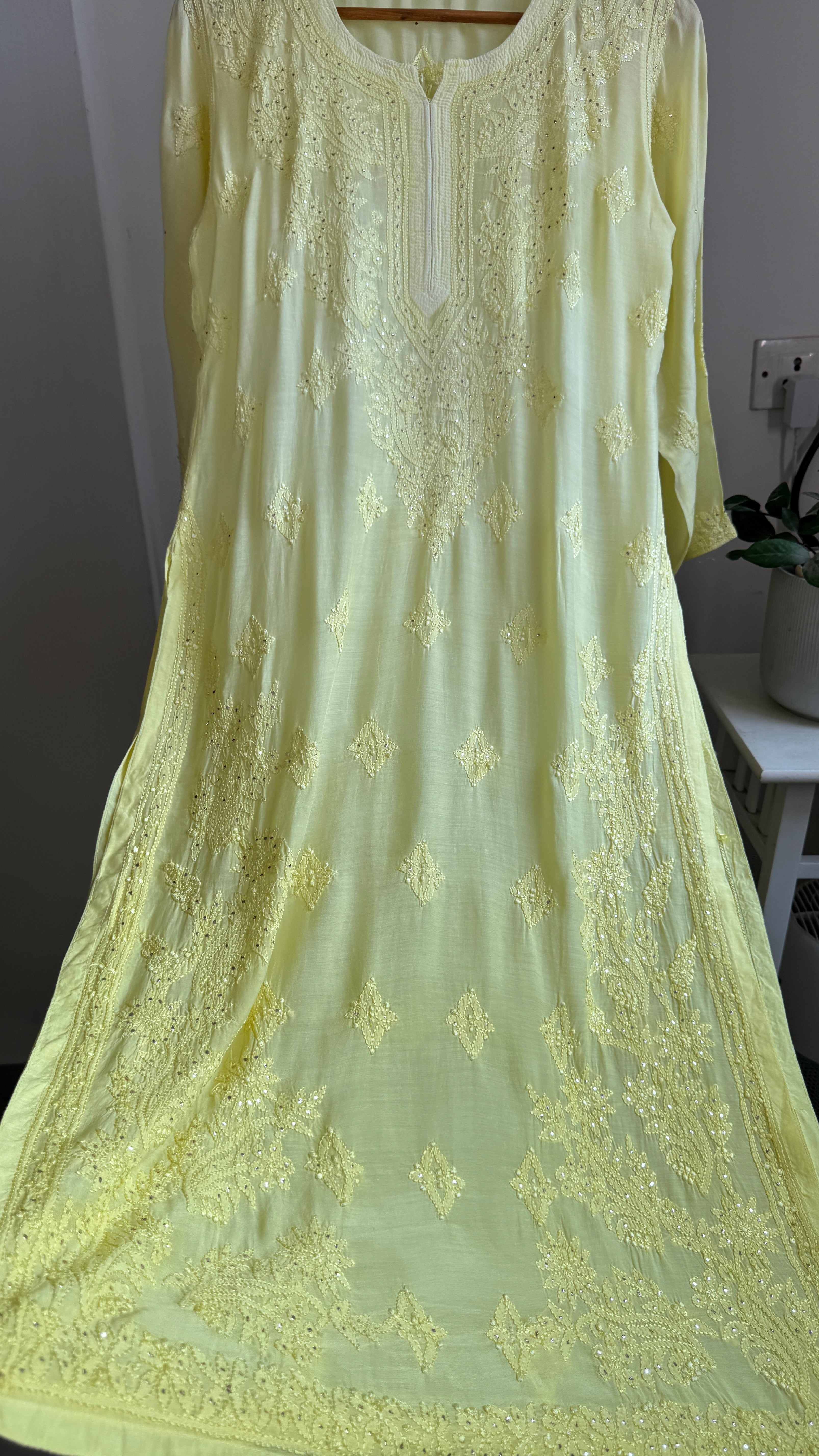Muslin Chikankari Kurti with Mukaish work - Lemon Yellow ombre - Aayat Collection