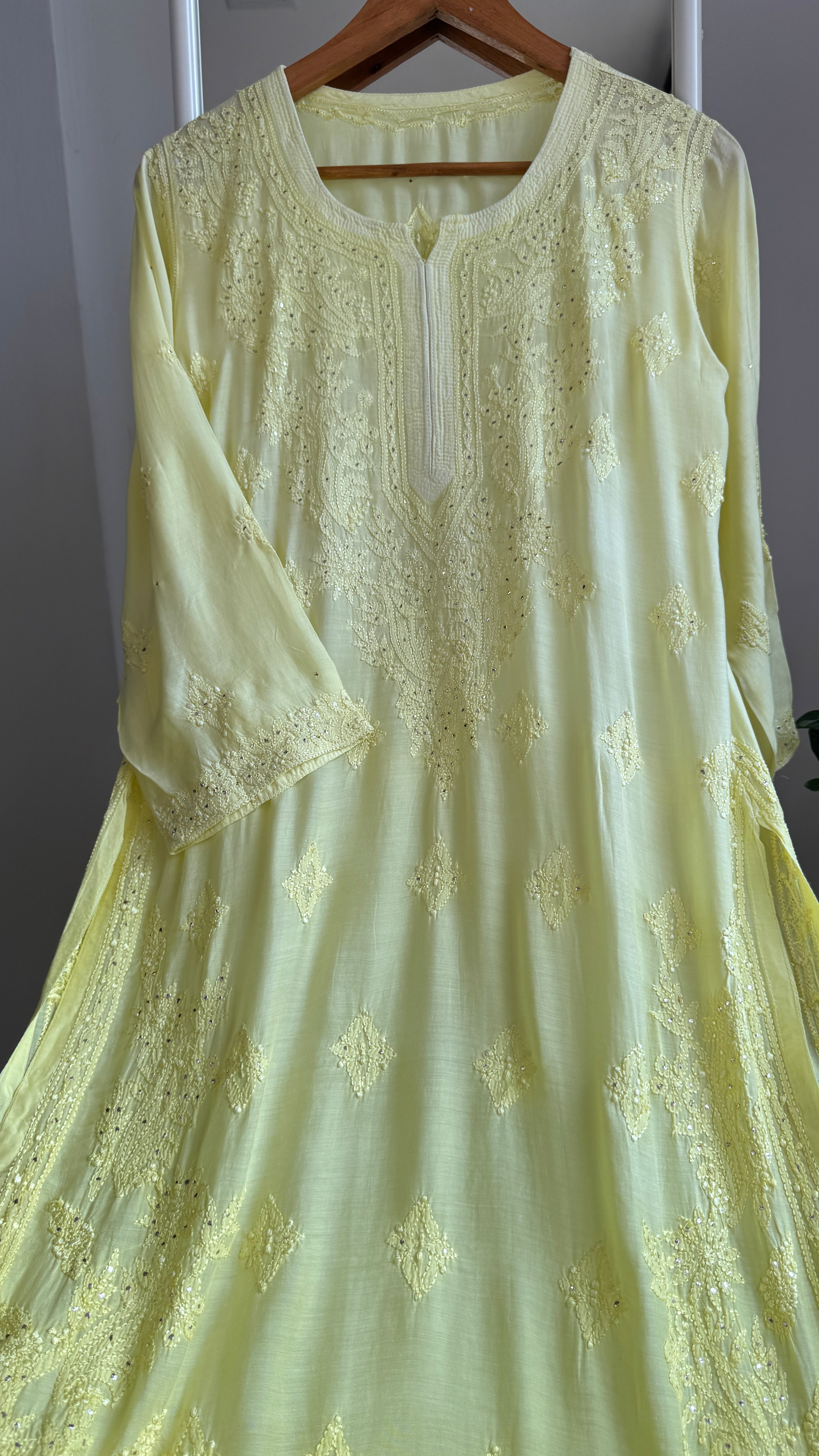 Muslin Chikankari Kurti with Mukaish work - Lemon Yellow ombre - Aayat Collection