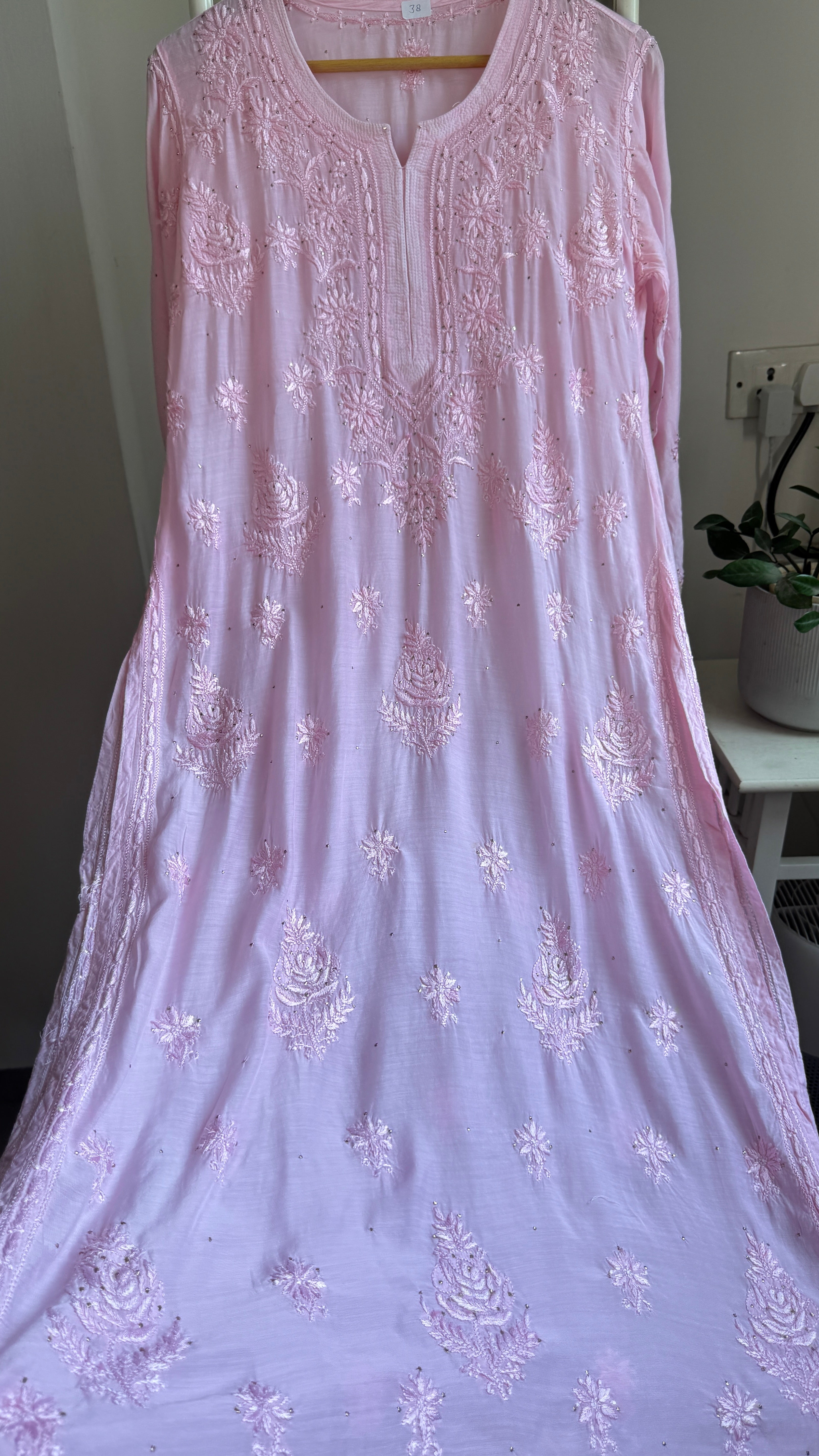 Muslin Chikankari Kurti with Mukaish work - Pink - Aayat Collection