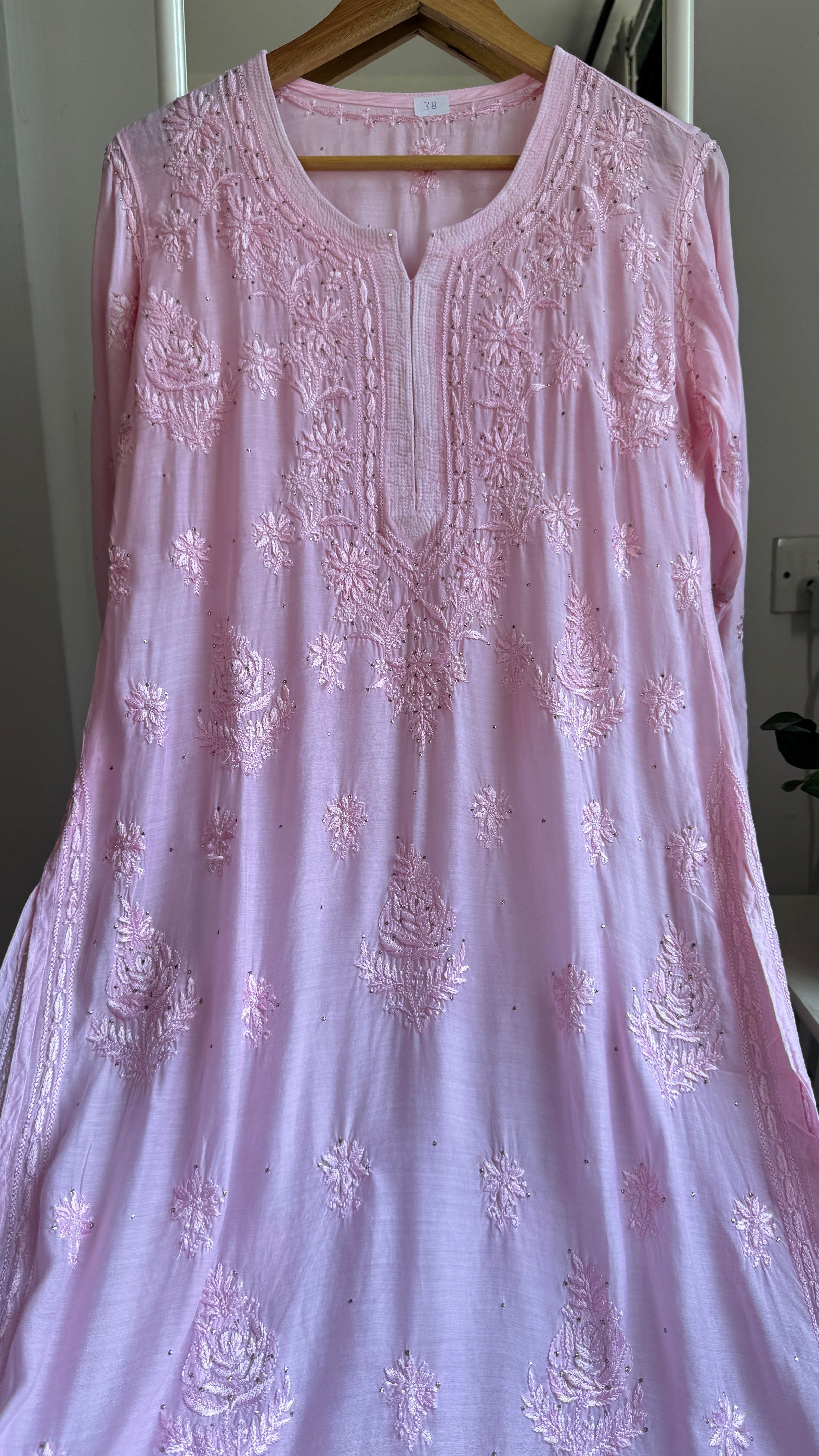 Muslin Chikankari Kurti with Mukaish work - Pink - Aayat Collection