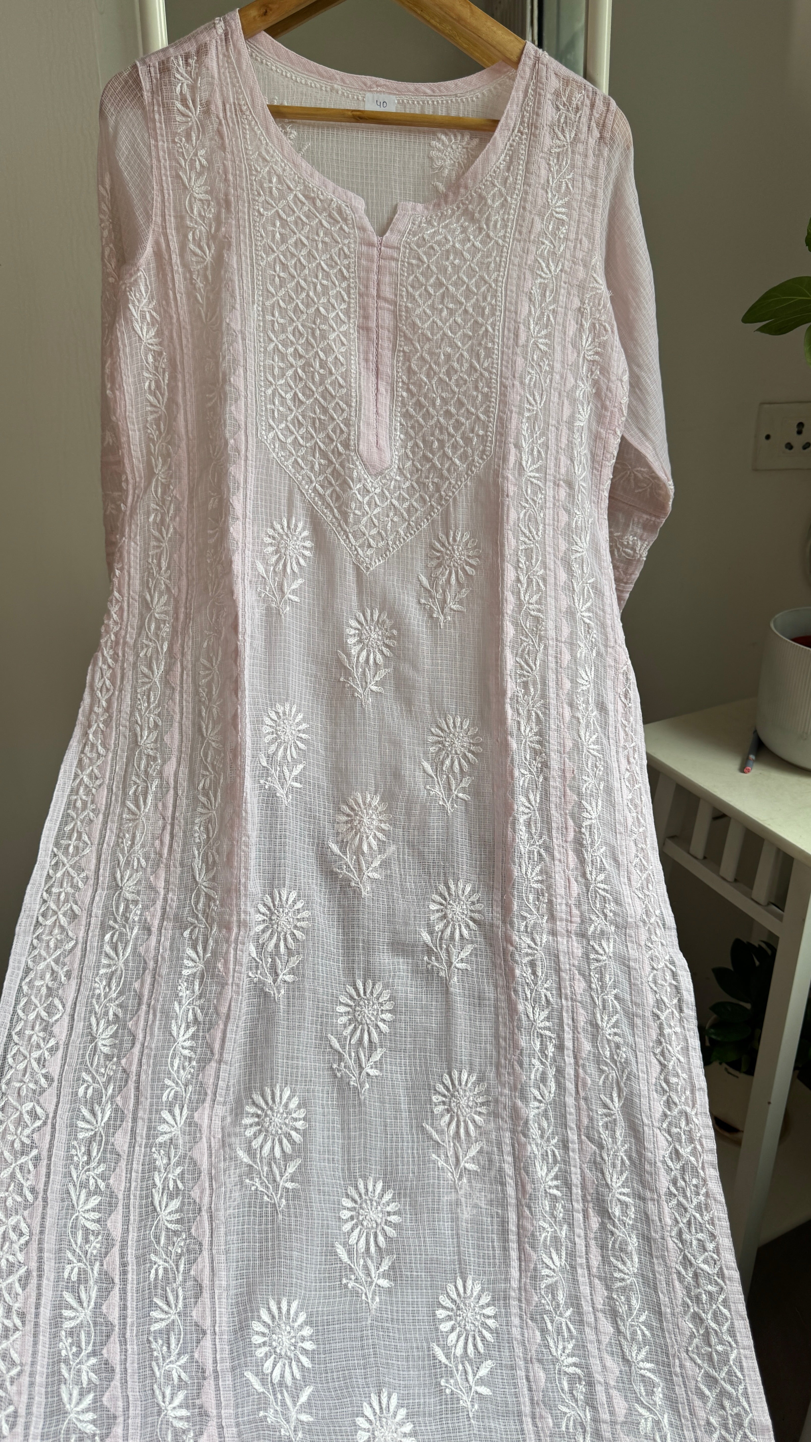 Kota Soft Cotton Chikankari Kurti - Pale  Pink - TARA Collection