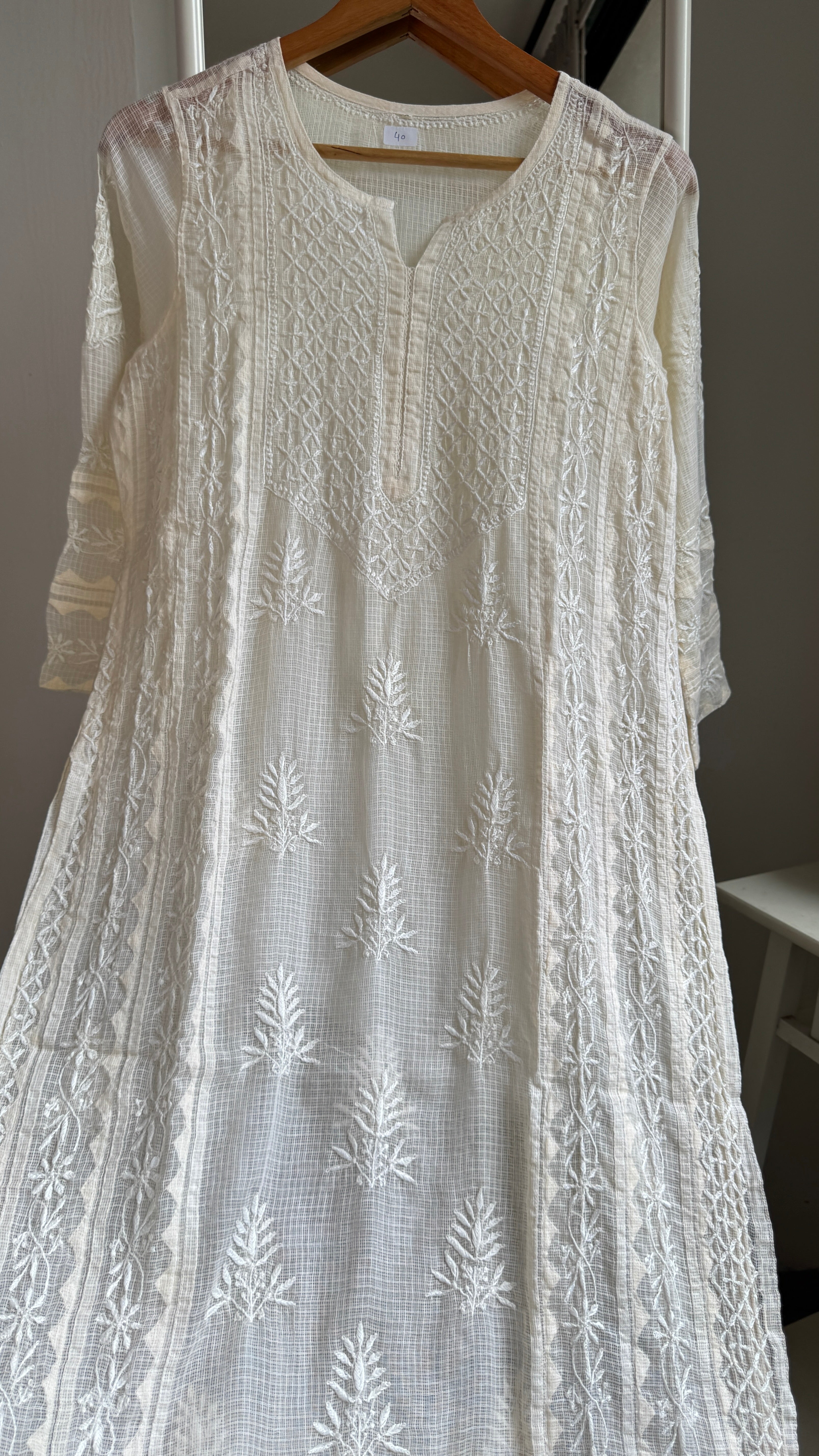 Kota Soft Cotton Chikankari Kurti - Butter Cream - TARA Collection