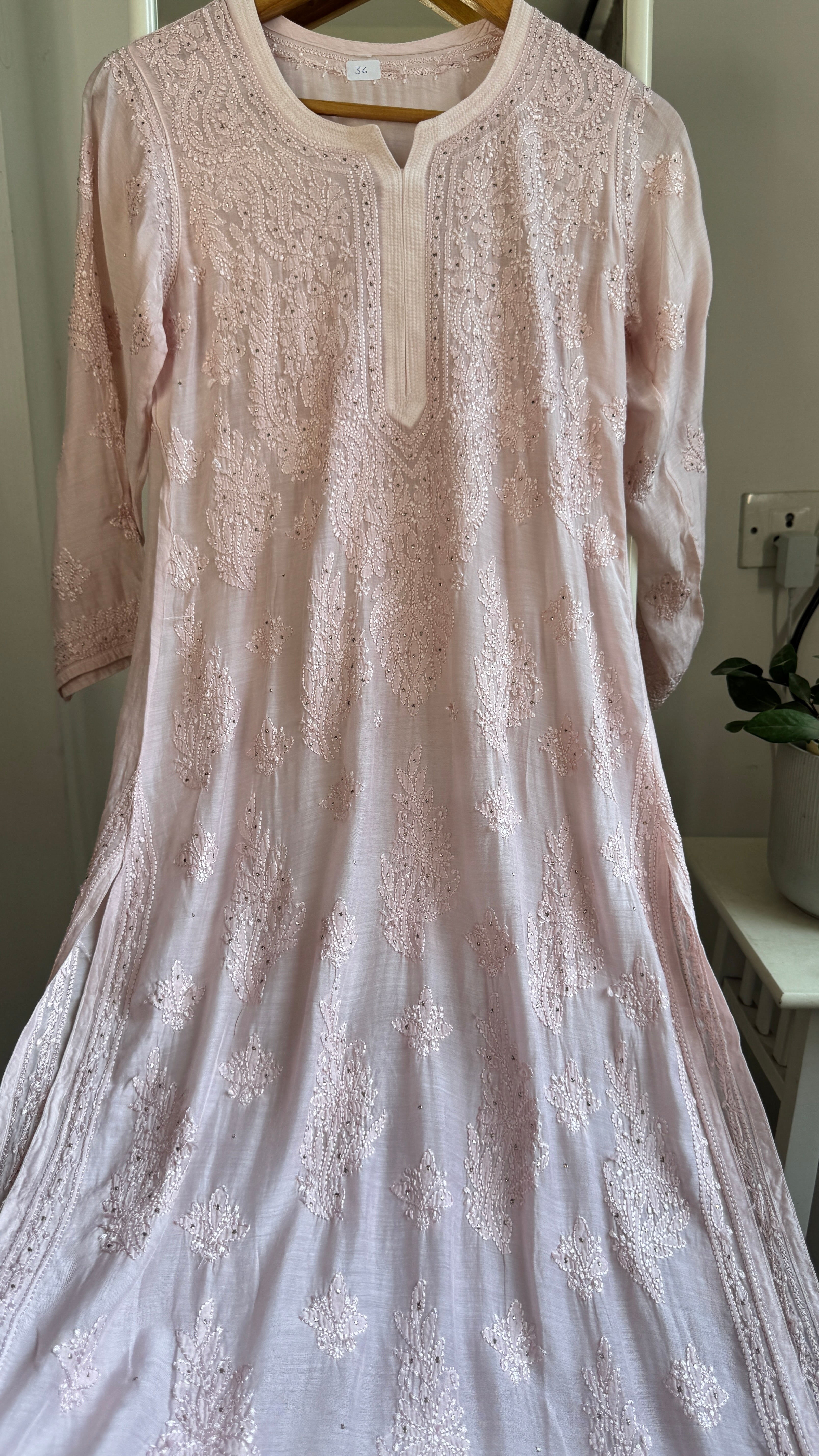Muslin Chikankari Kurti with Mukaish work - Pale Pink - Aayat Collection