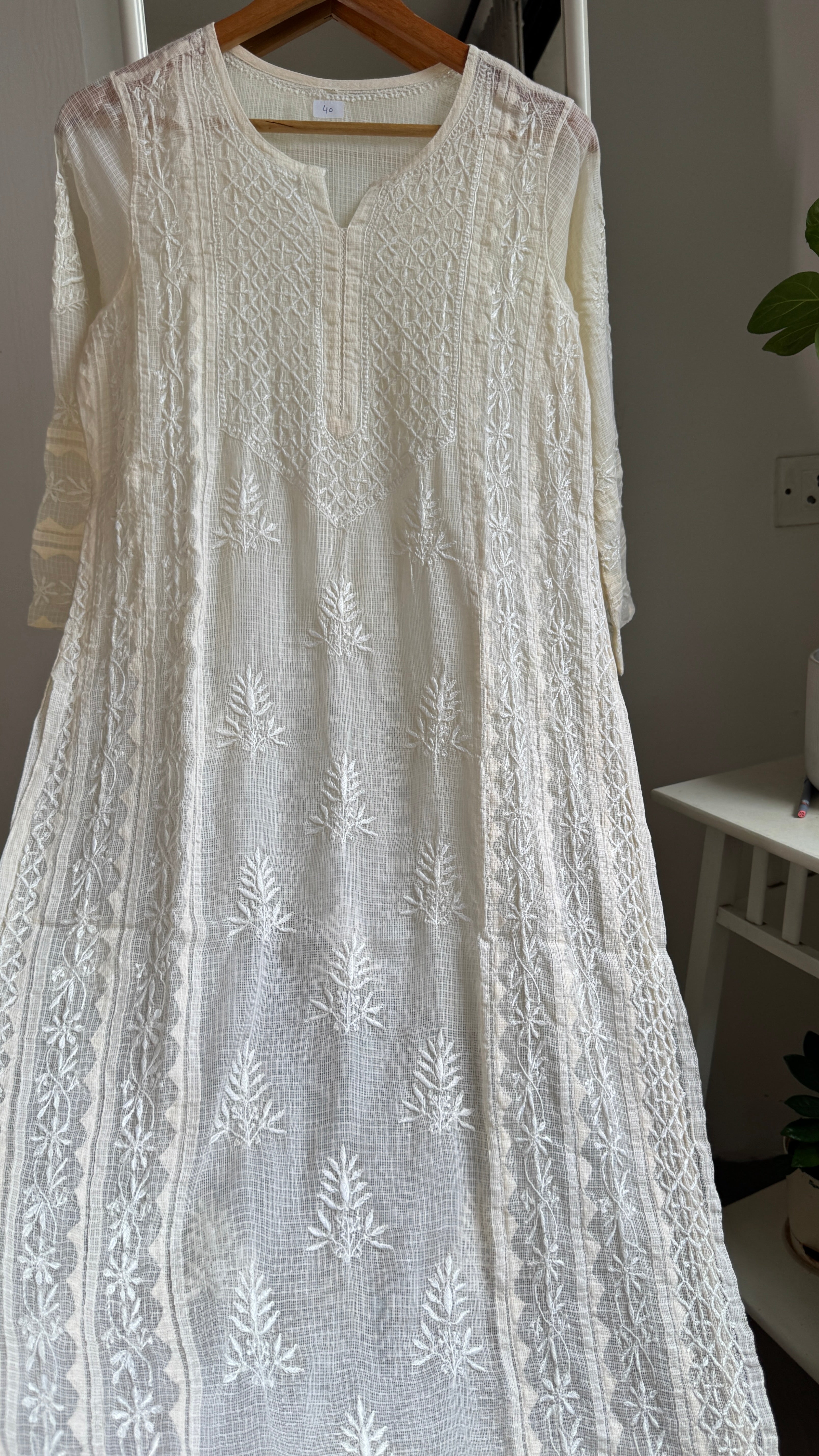 Kota Soft Cotton Chikankari Kurti - Butter Cream - TARA Collection