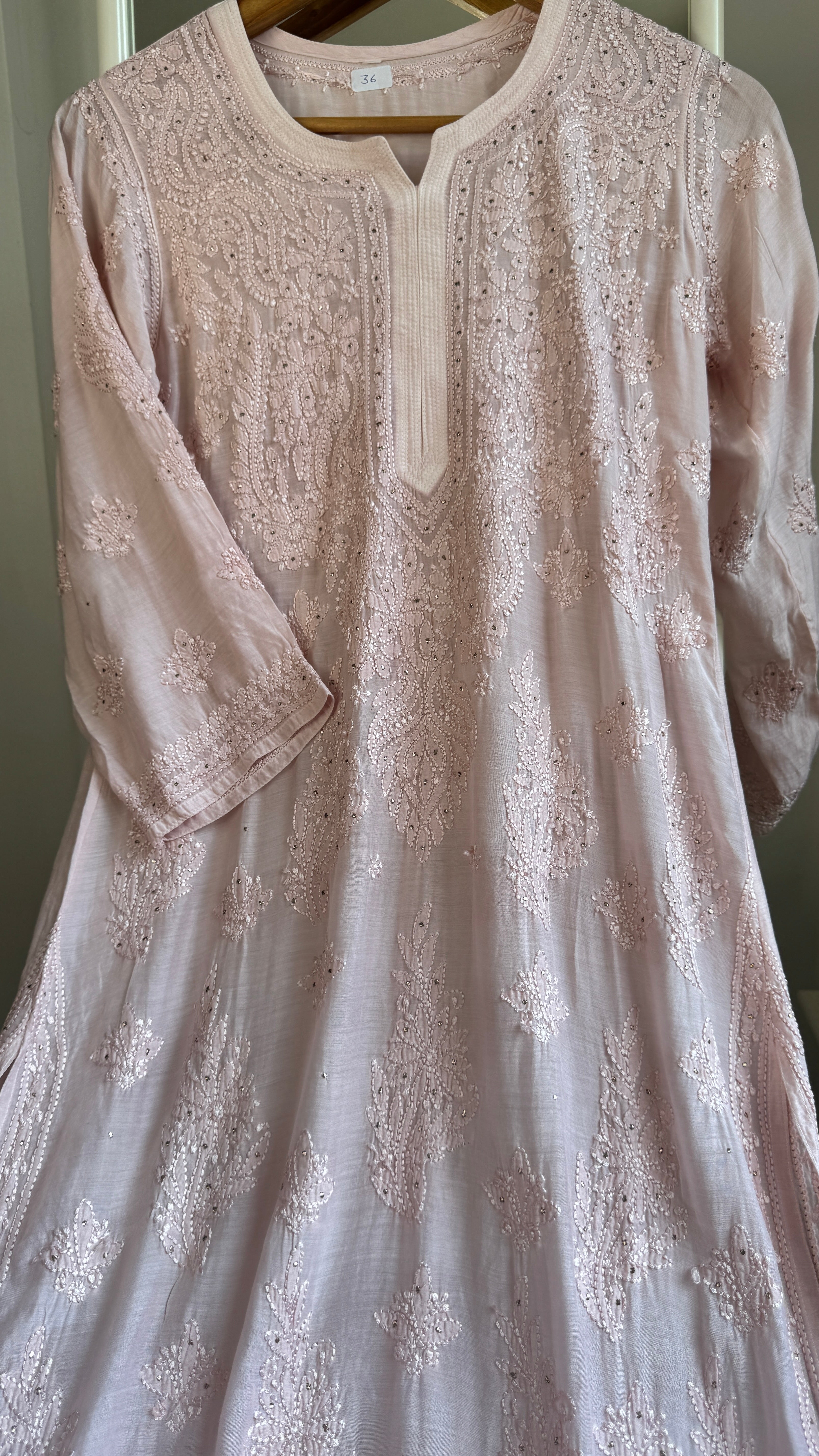 Muslin Chikankari Kurti with Mukaish work - Pale Pink - Aayat Collection