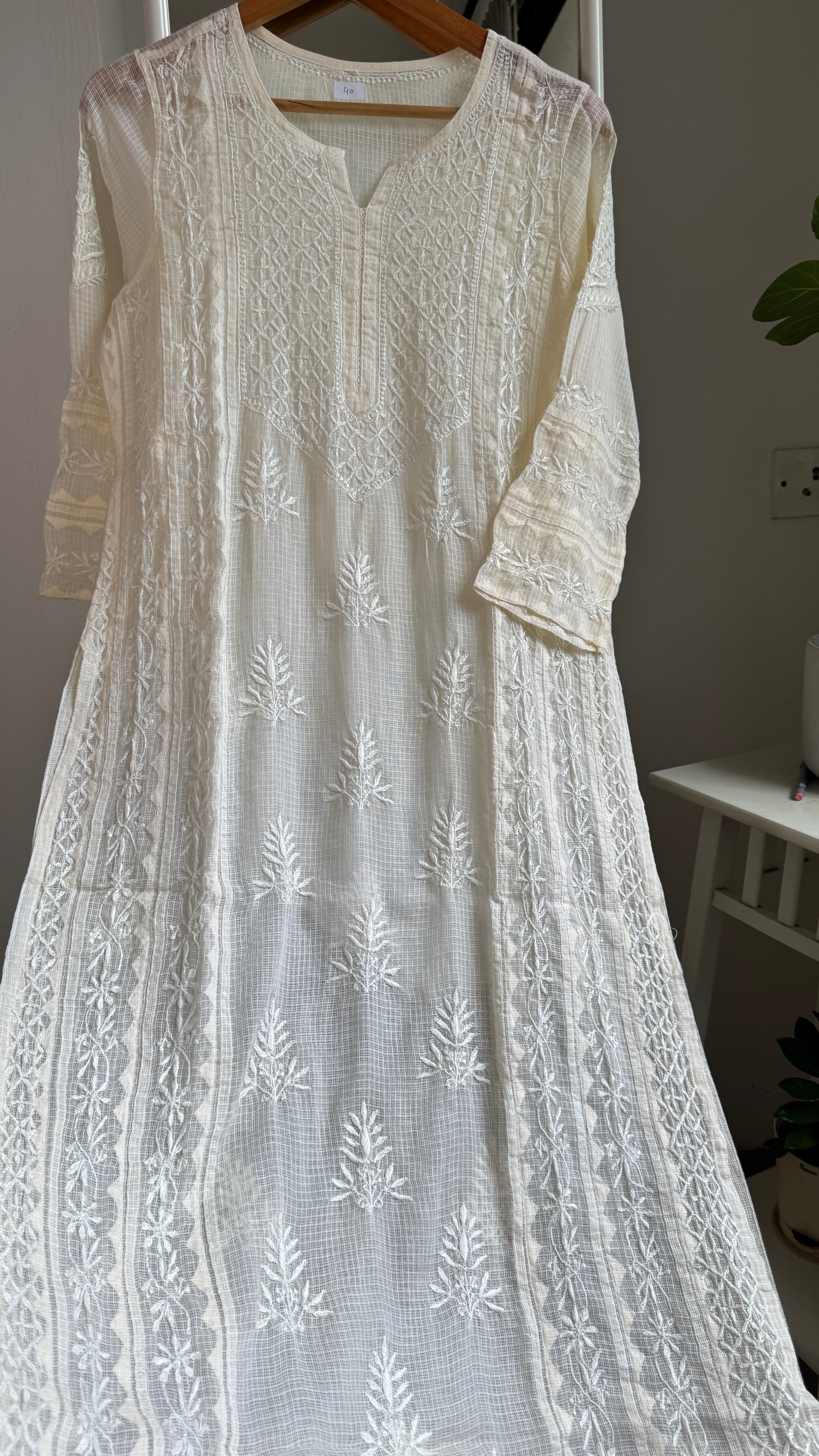 Kota Soft Cotton Chikankari Kurti - Butter Cream - TARA Collection