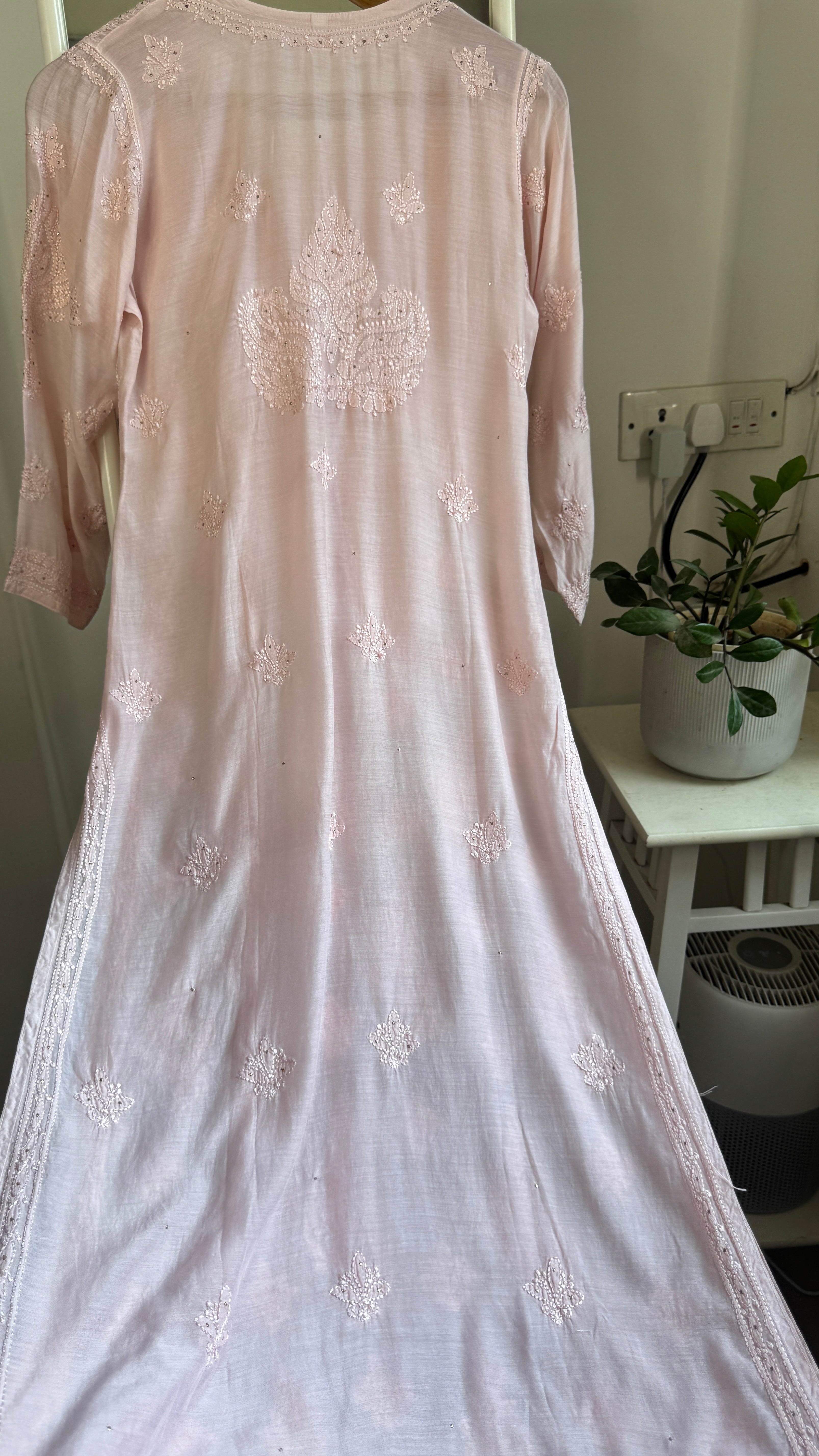 Muslin Chikankari Kurti with Mukaish work - Pale Pink - Aayat Collection