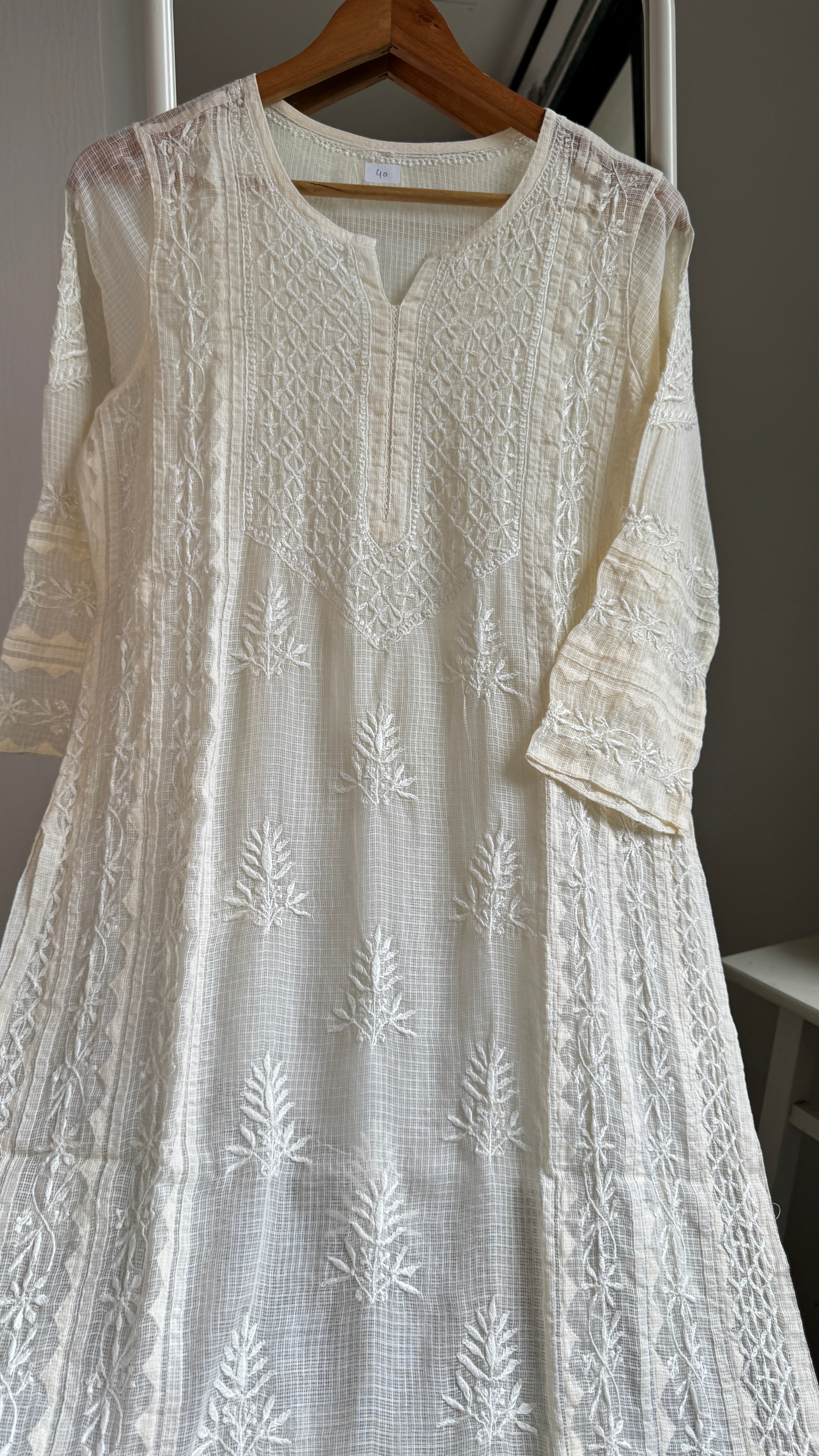 Kota Soft Cotton Chikankari Kurti - Butter Cream - TARA Collection