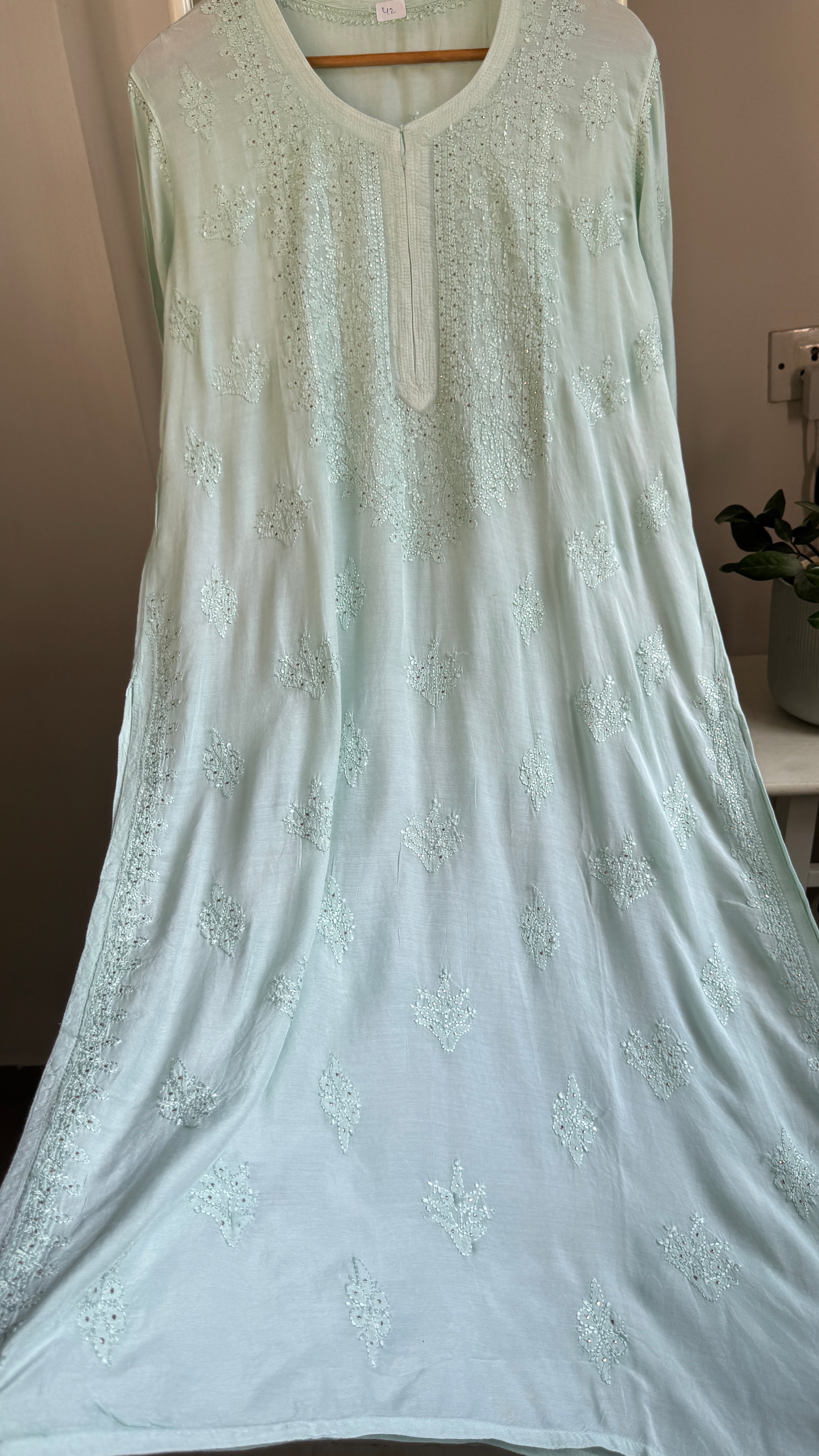 Muslin Chikankari Kurti with Mukaish work - Green - Aayat Collection