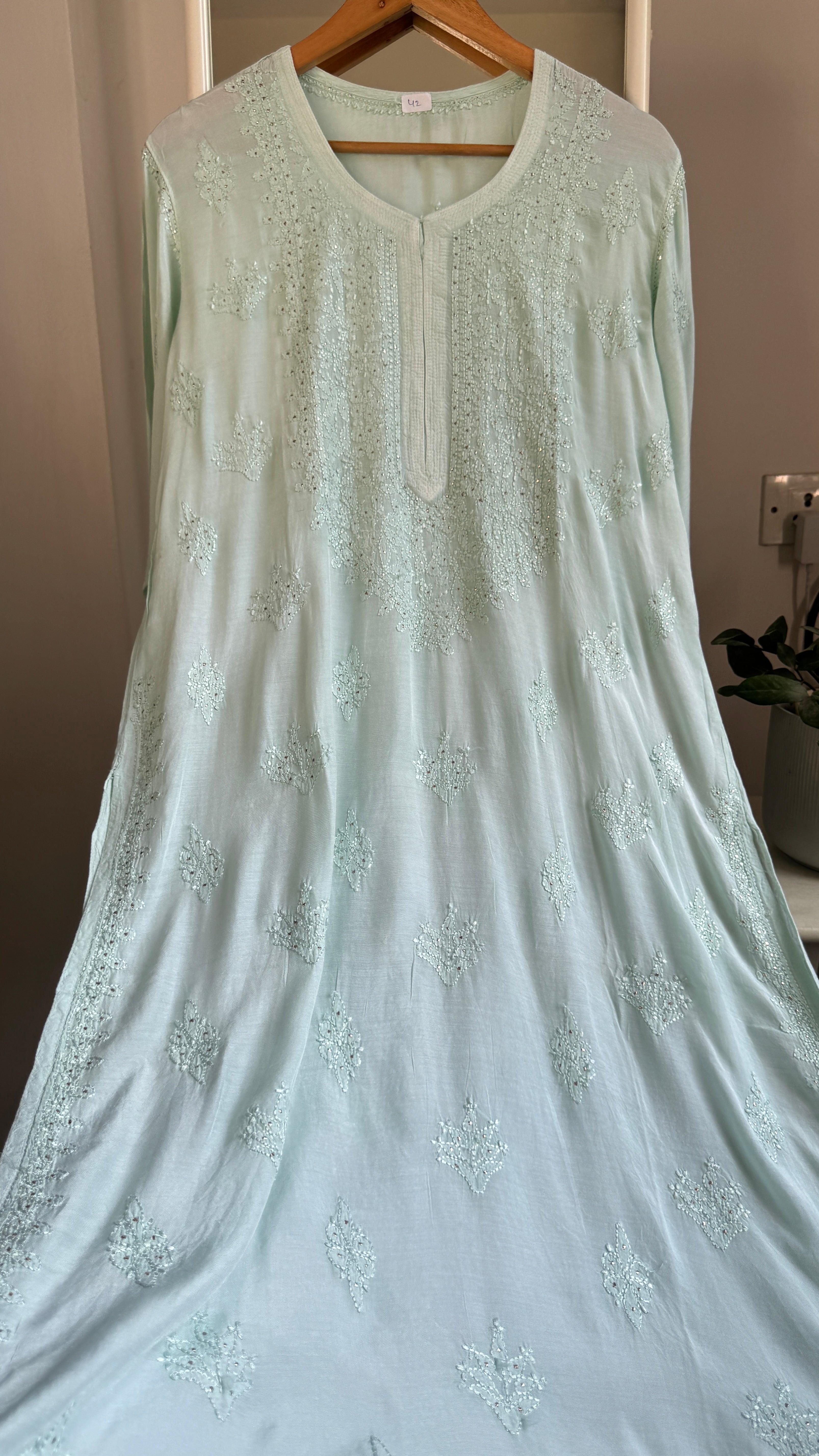 Muslin Chikankari Kurti with Mukaish work - Green - Aayat Collection