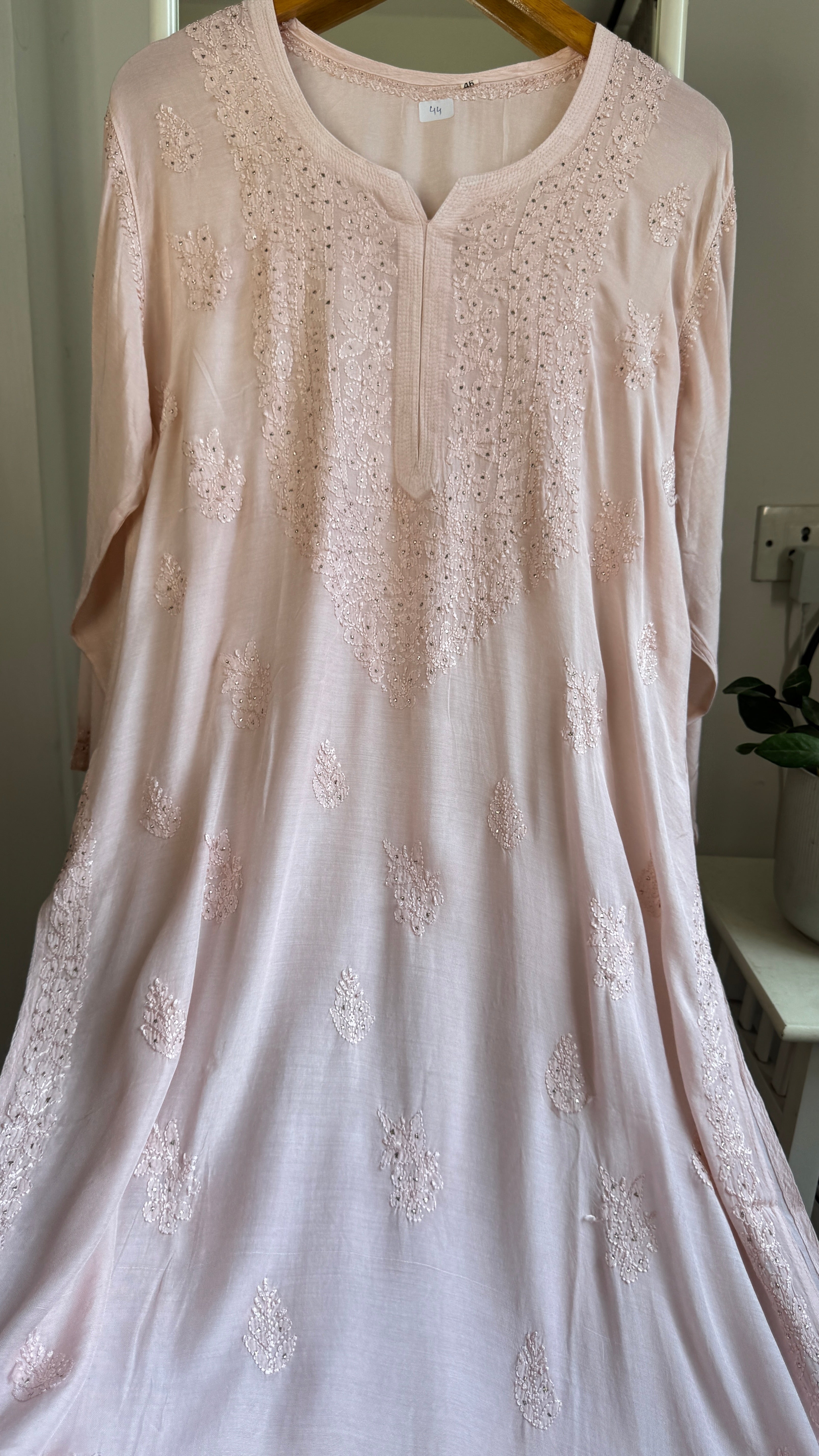 Muslin Chikankari Kurti with Mukaish work - Pale Pink - Aayat Collection