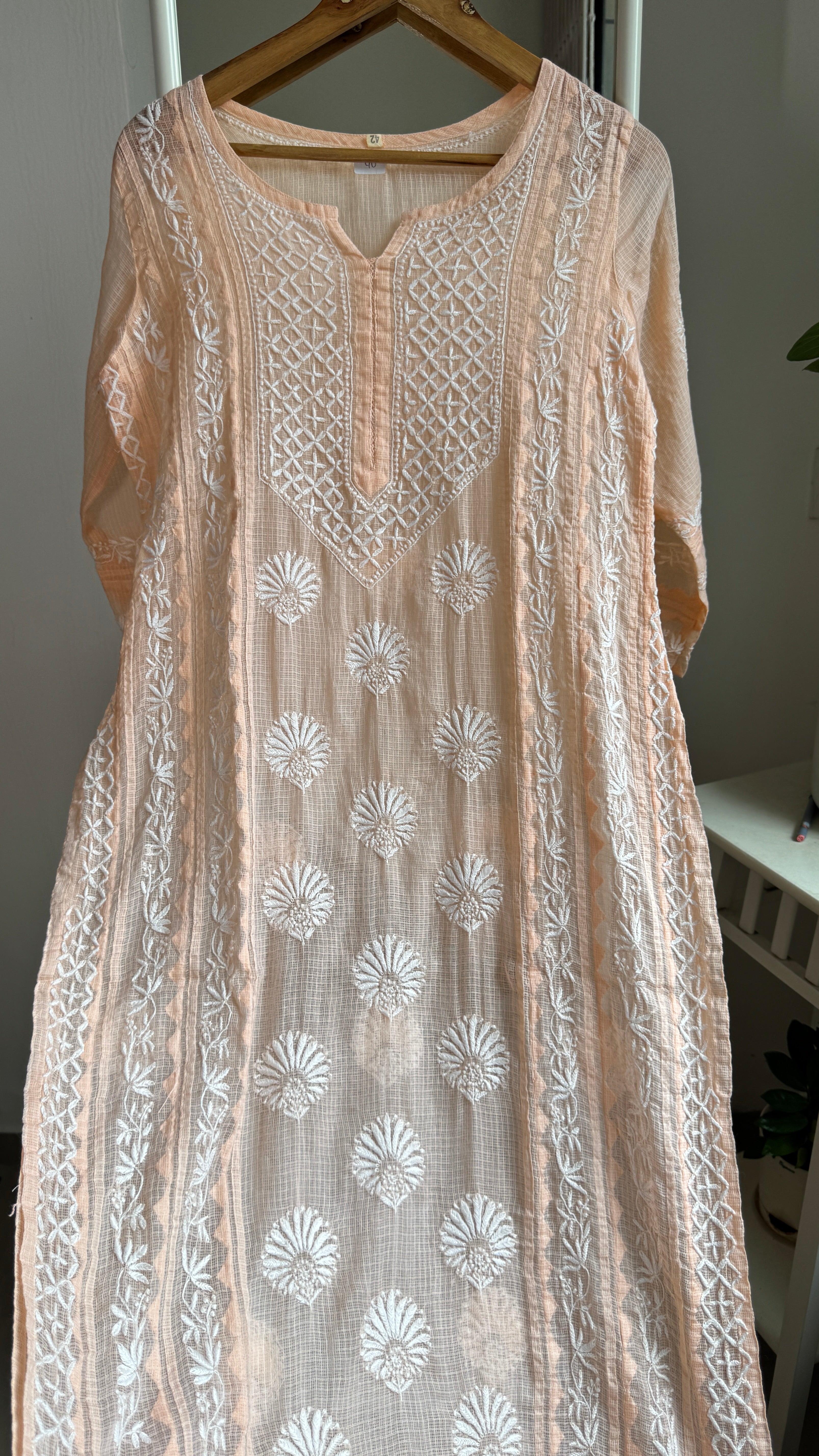 Kota Soft Cotton Chikankari Kurti - Peach - TARA Collection