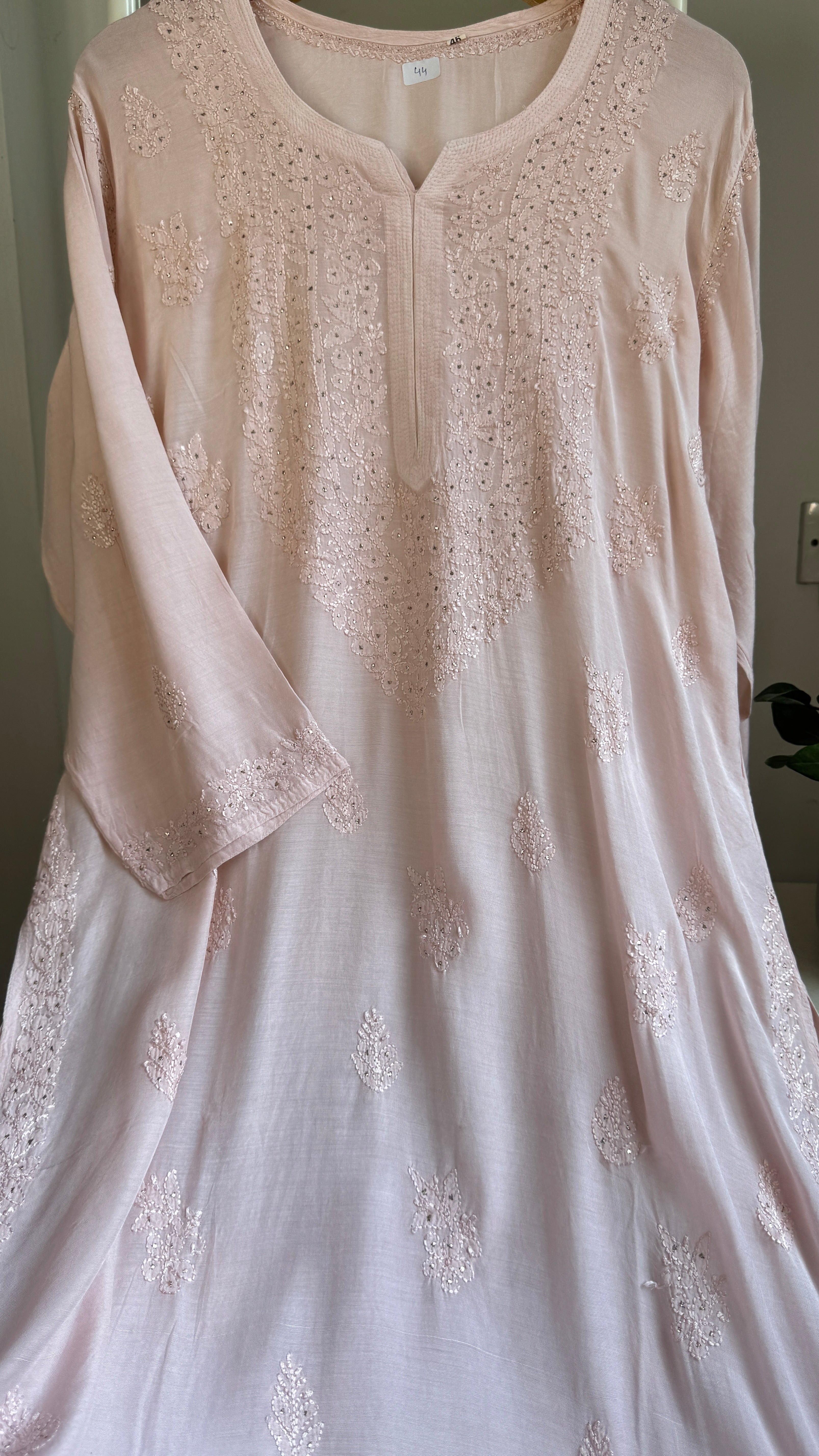 Muslin Chikankari Kurti with Mukaish work - Pale Pink - Aayat Collection