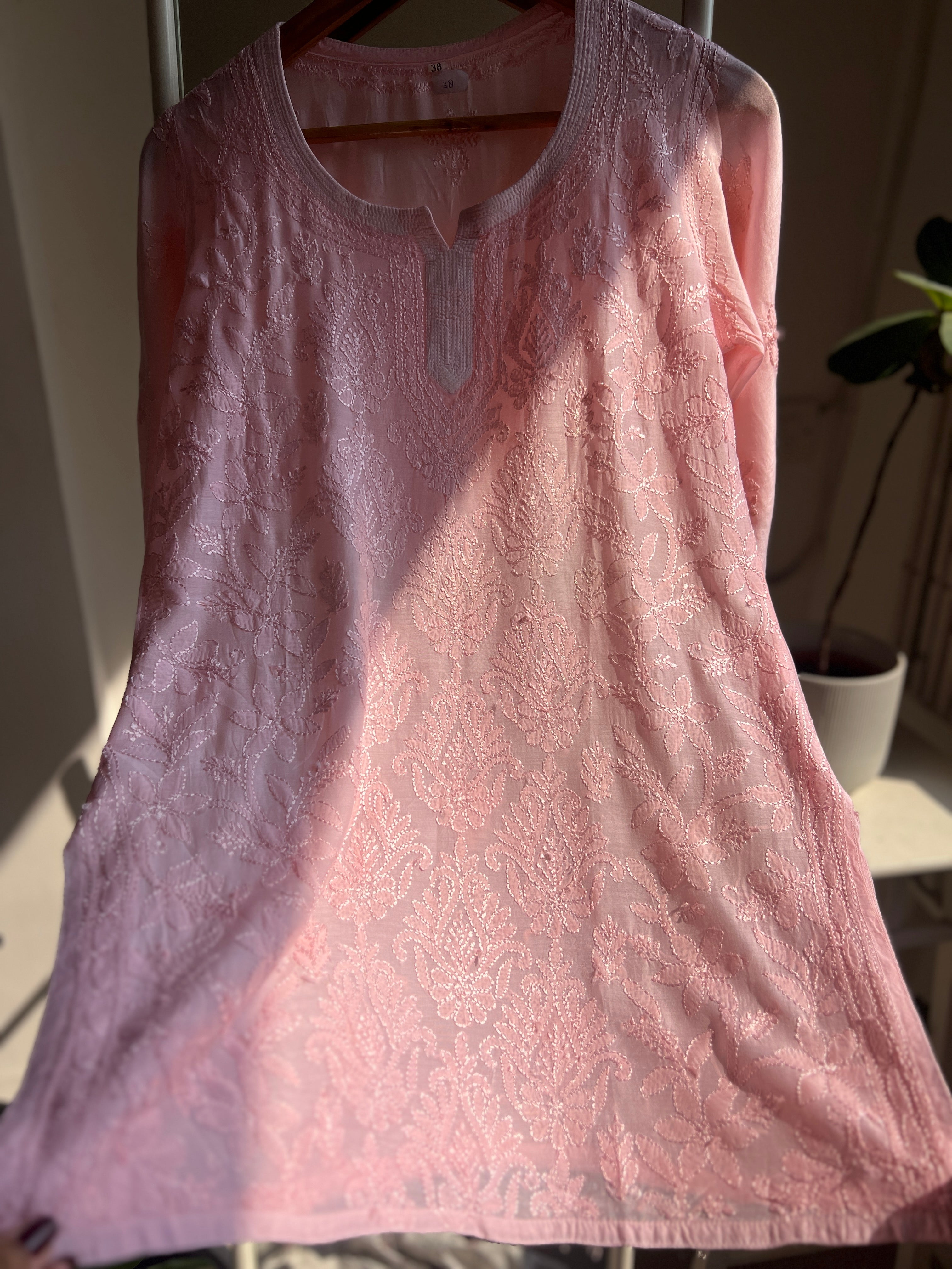 Chikankari Muslin short Top in Pink - HOOR Collection