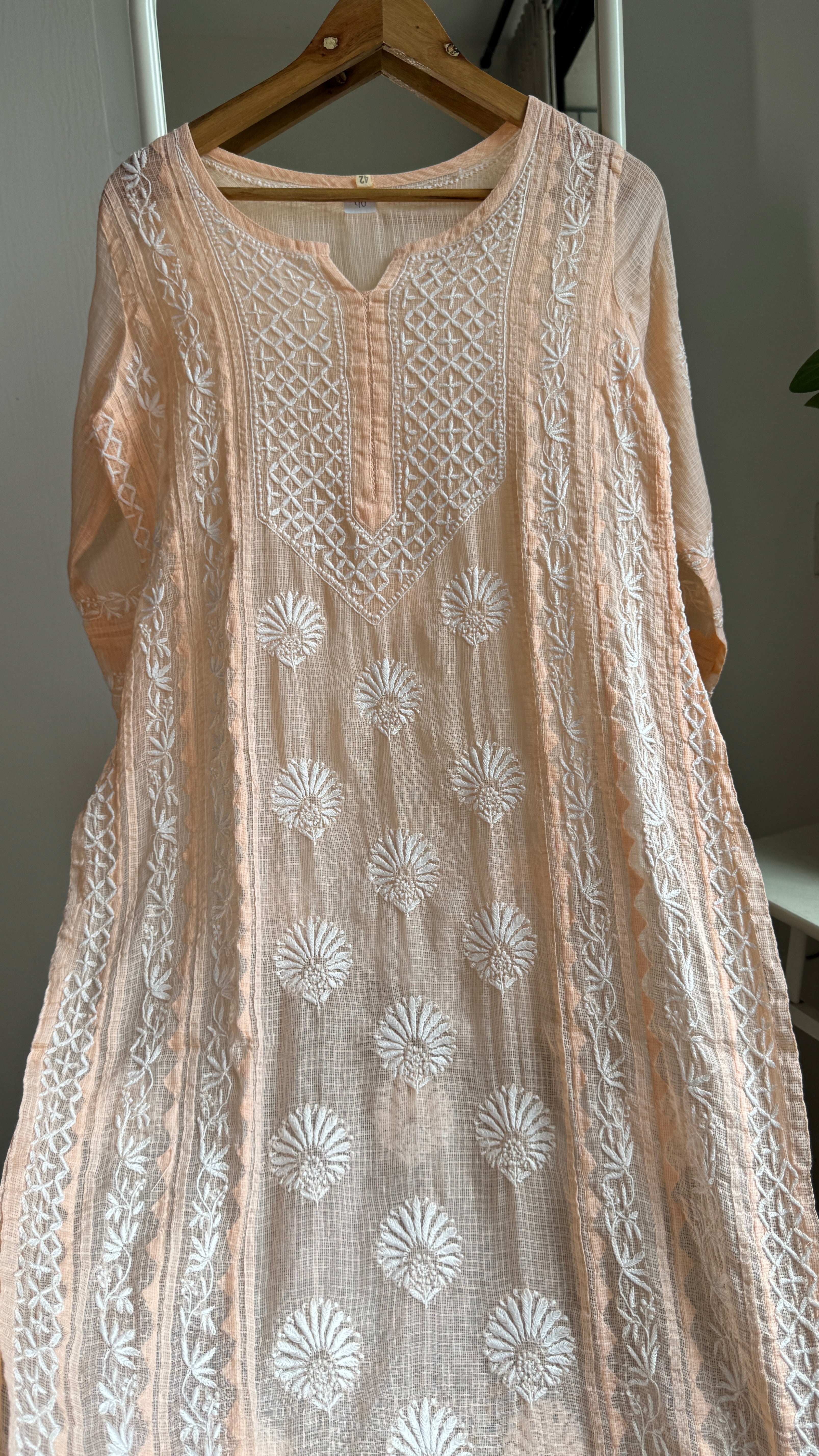 Kota Soft Cotton Chikankari Kurti - Peach - TARA Collection