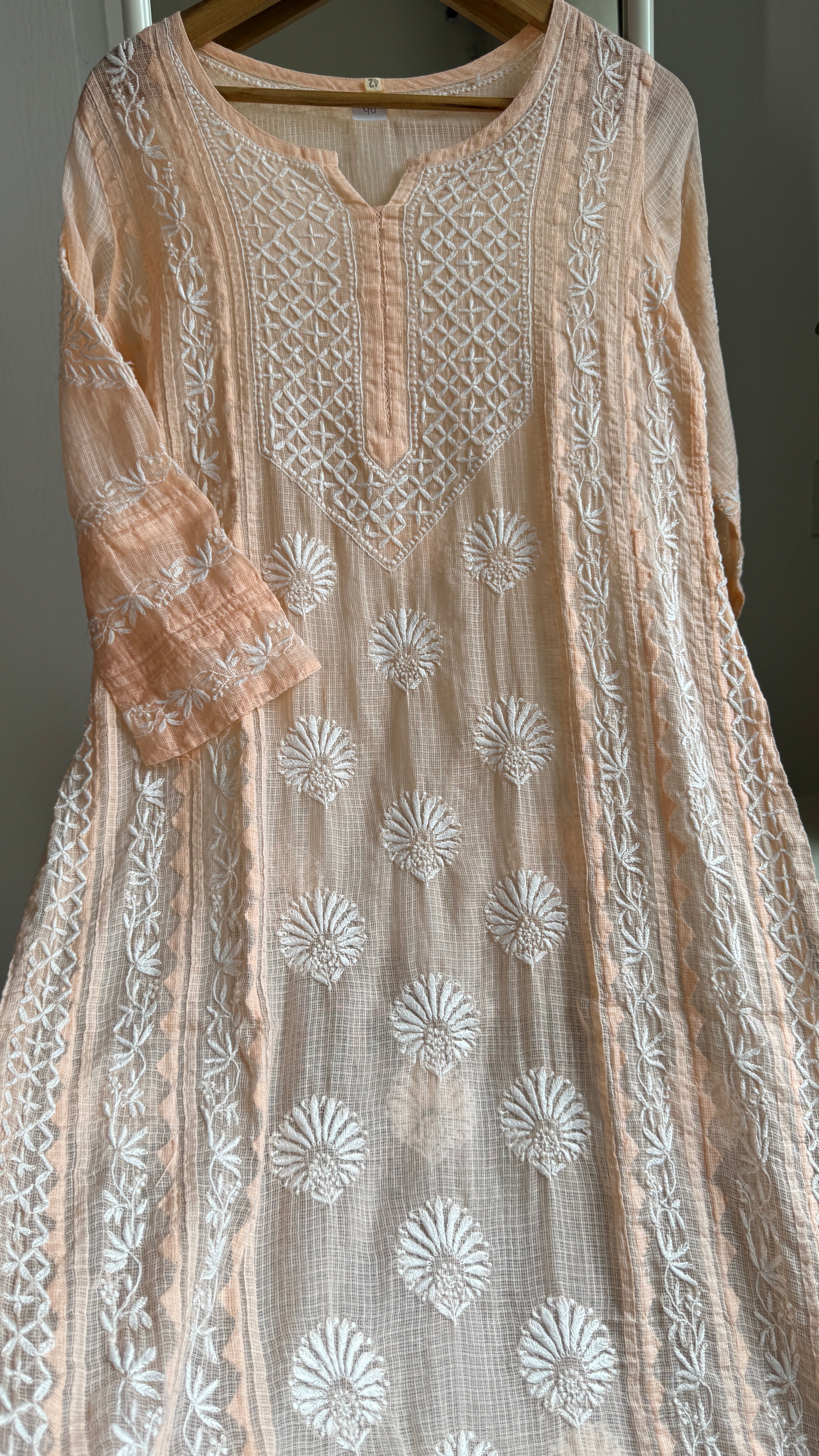 Kota Soft Cotton Chikankari Kurti - Peach - TARA Collection