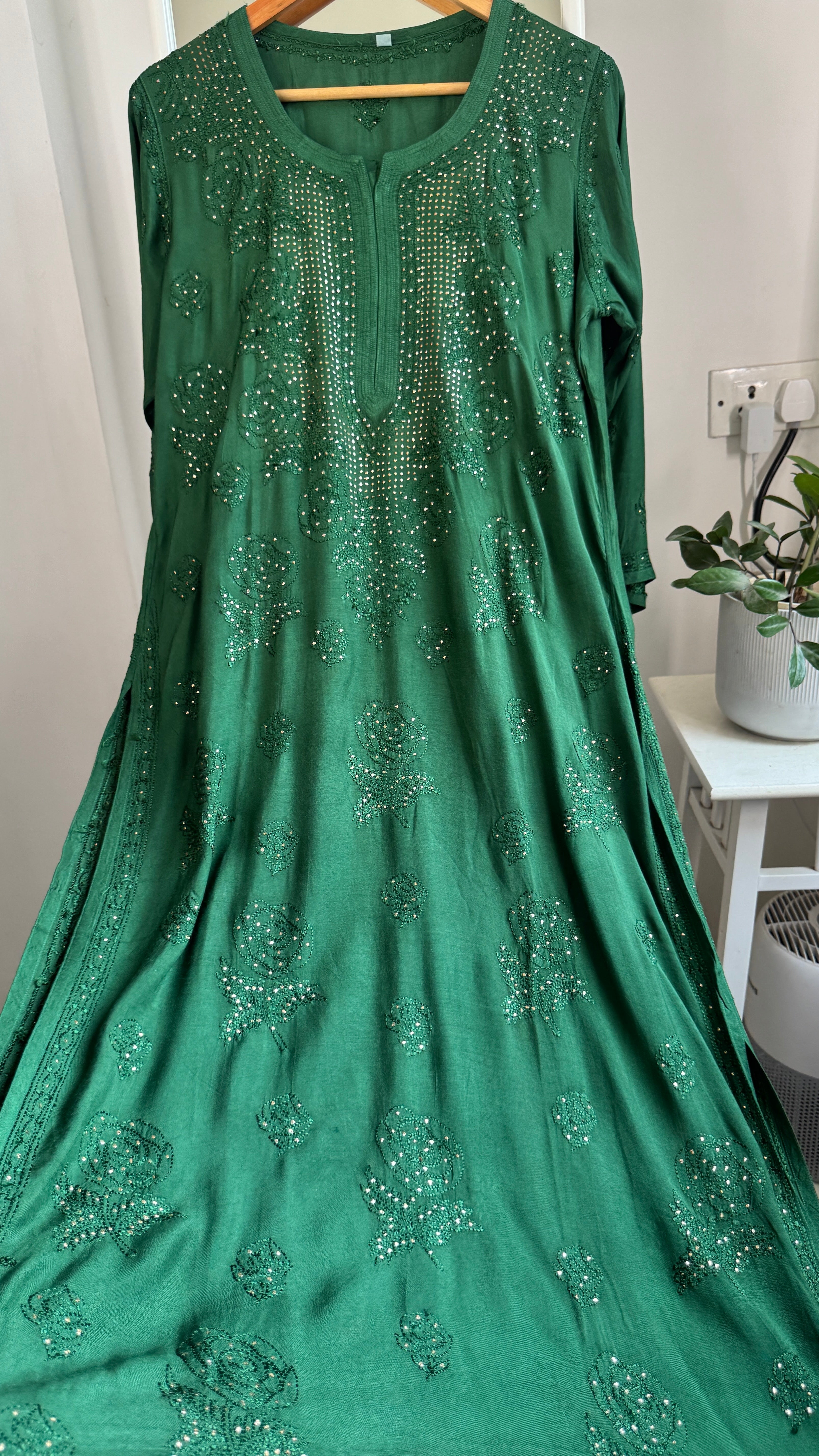 Muslin Chikankari Kurti with Mukaish work - Pine Green - Aayat Collection