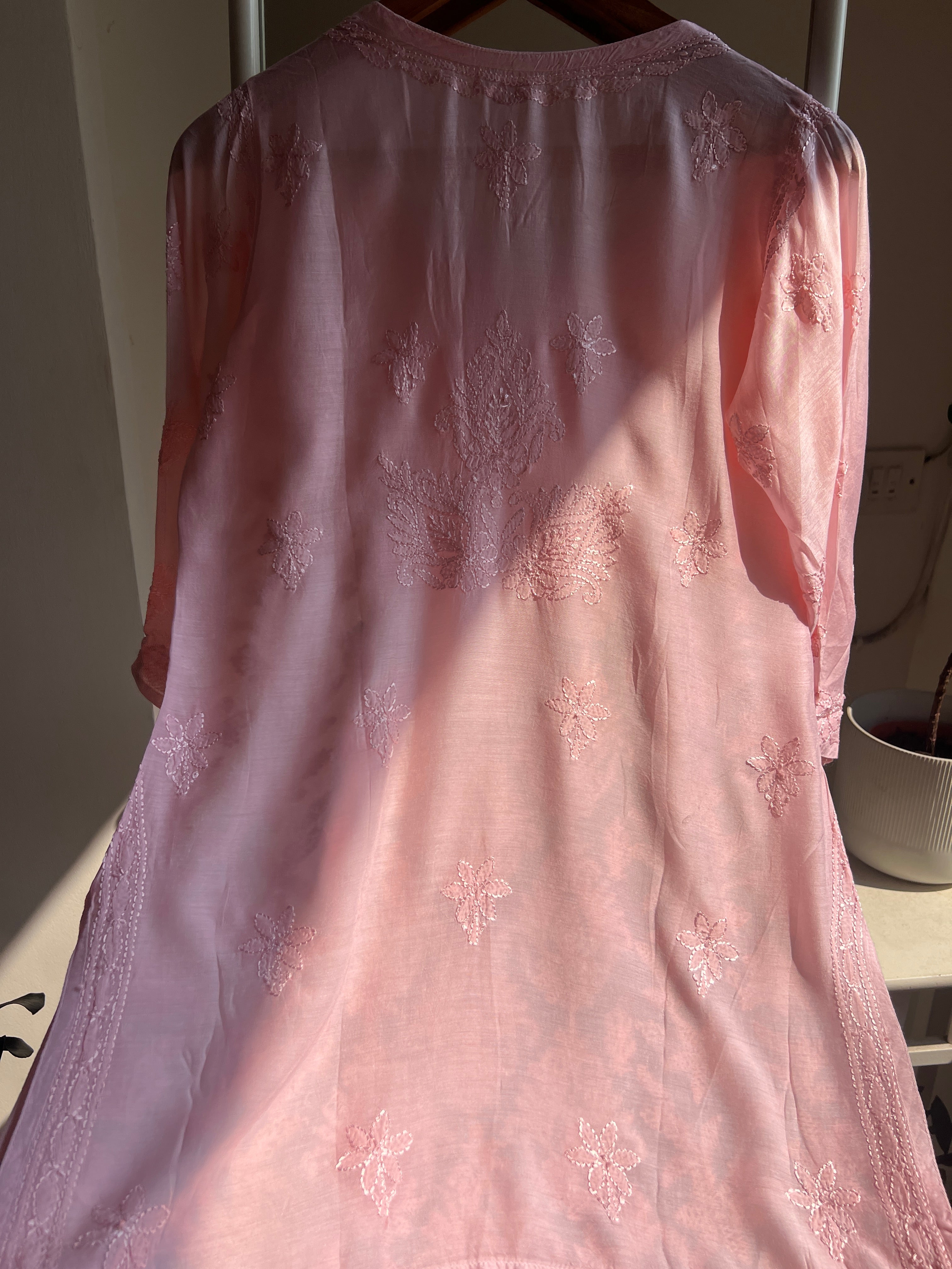 Chikankari Muslin short Top in Pink - HOOR Collection