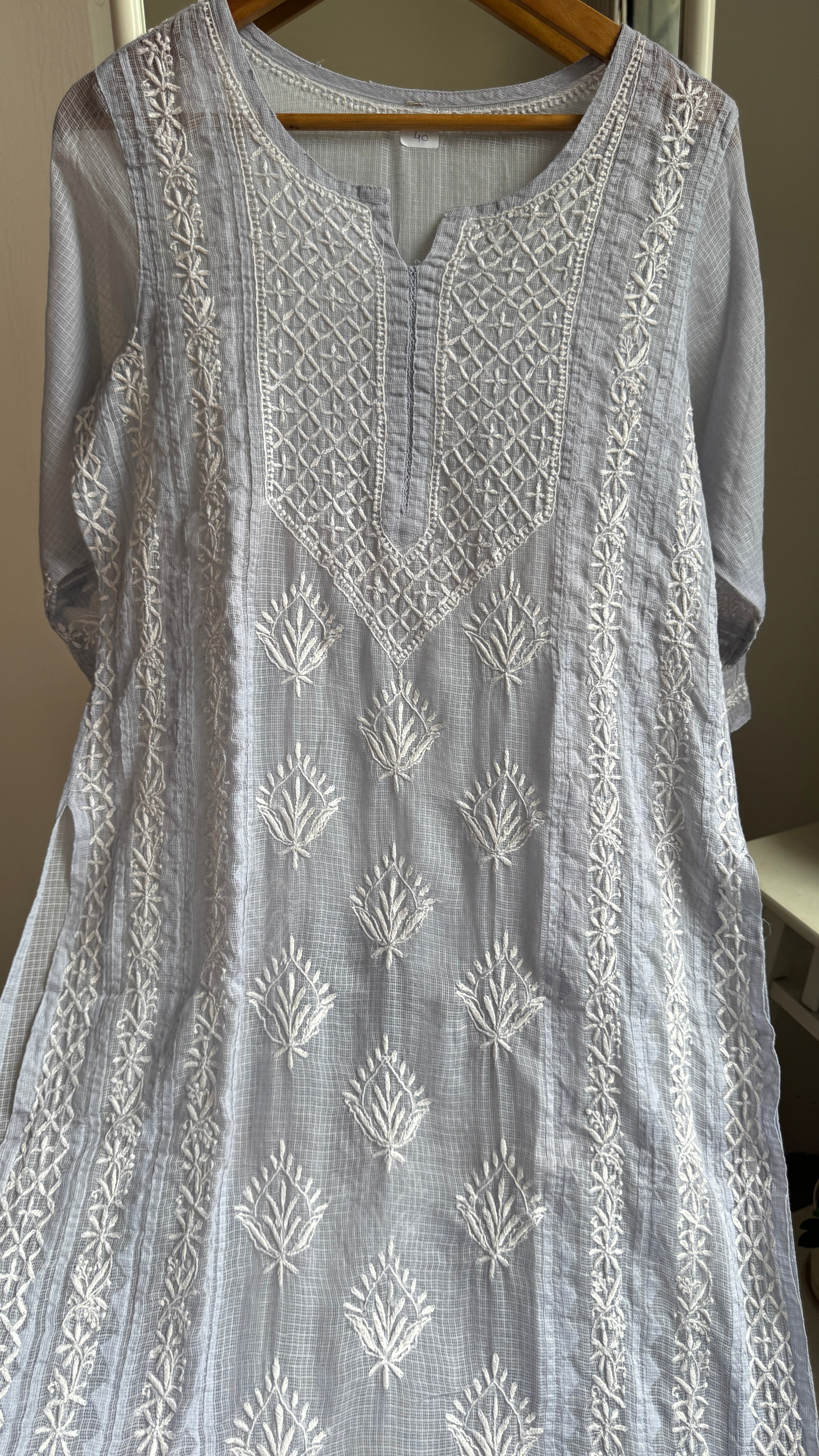 Kota Soft Cotton Chikankari Kurti- Grey - TARA Collection